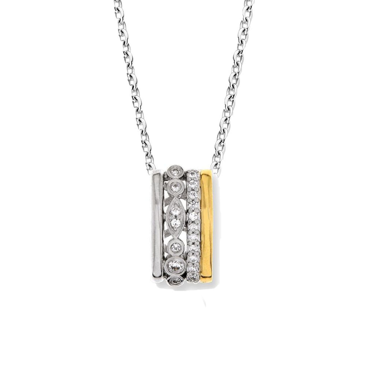 Zilver met 14 karaat gouden hanger, wordt standaard geleverd aan gerhodineerd zilveren collier (42-45cm). Deze hanger is onderdeel van een set.
