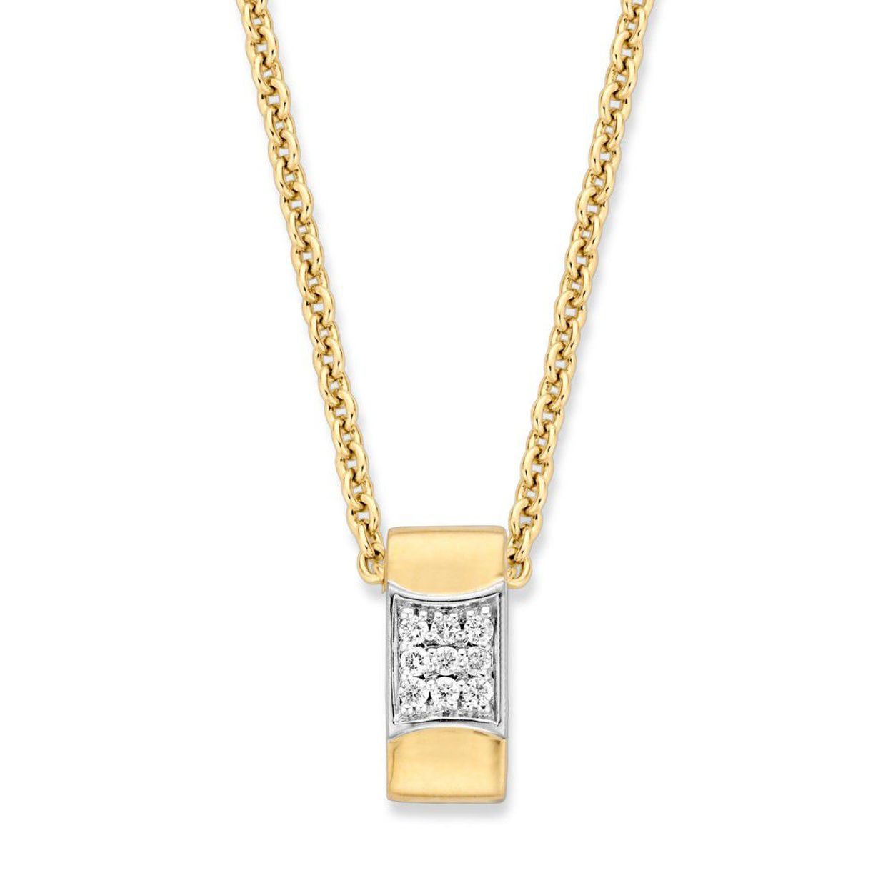 Geelgouden hanger met diamant in pavézetting.
