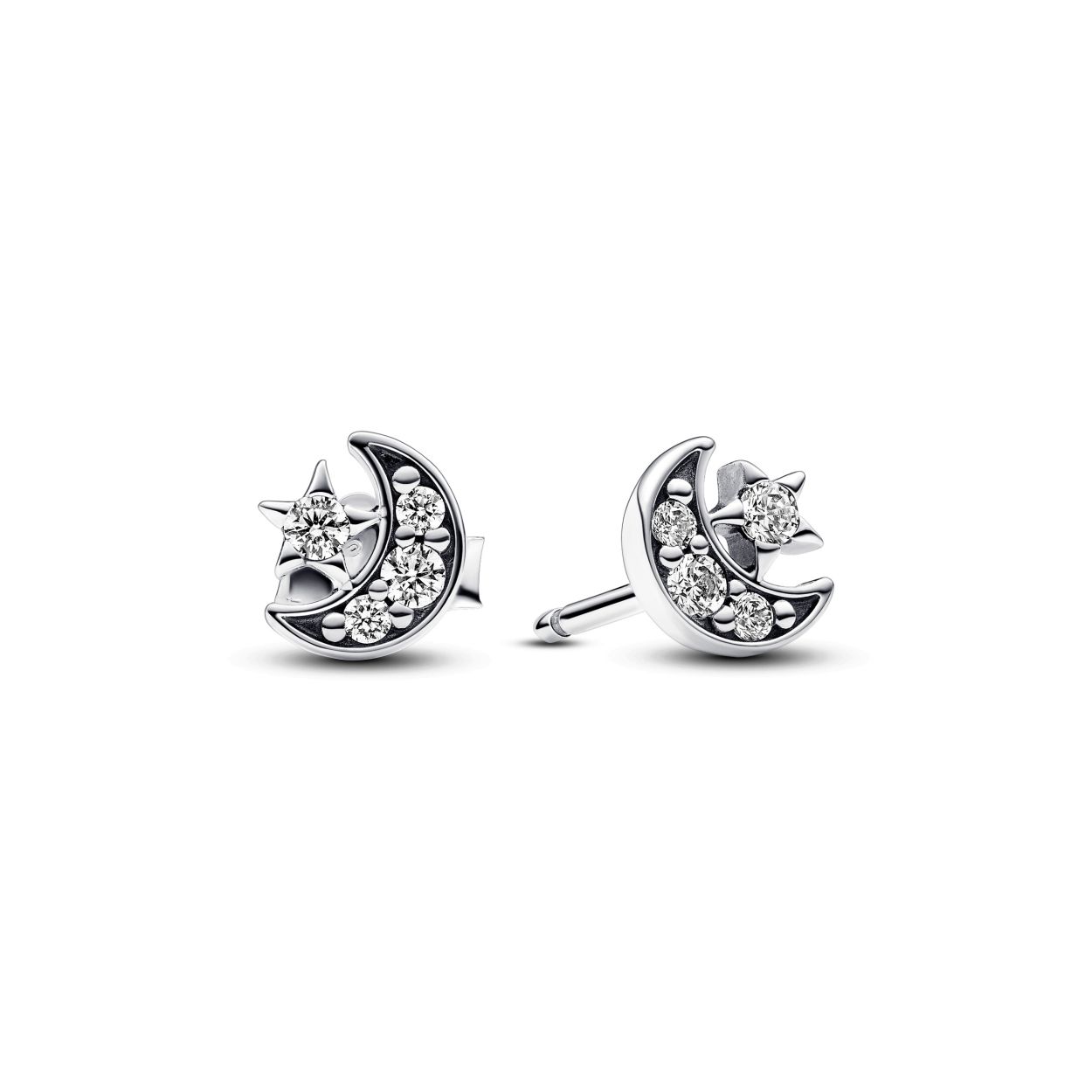 Pandora Crescent moon sterling silver stud earrings with clear cubic zirconia