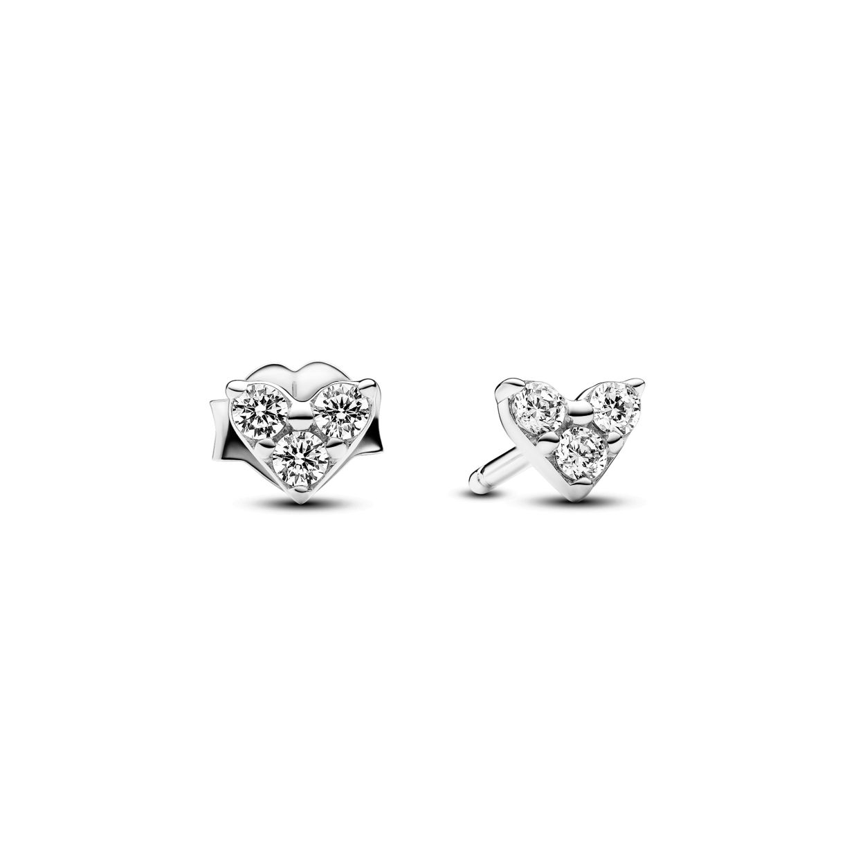 Pandora Heart sterling silver stud earrings with clear cubic zirconia