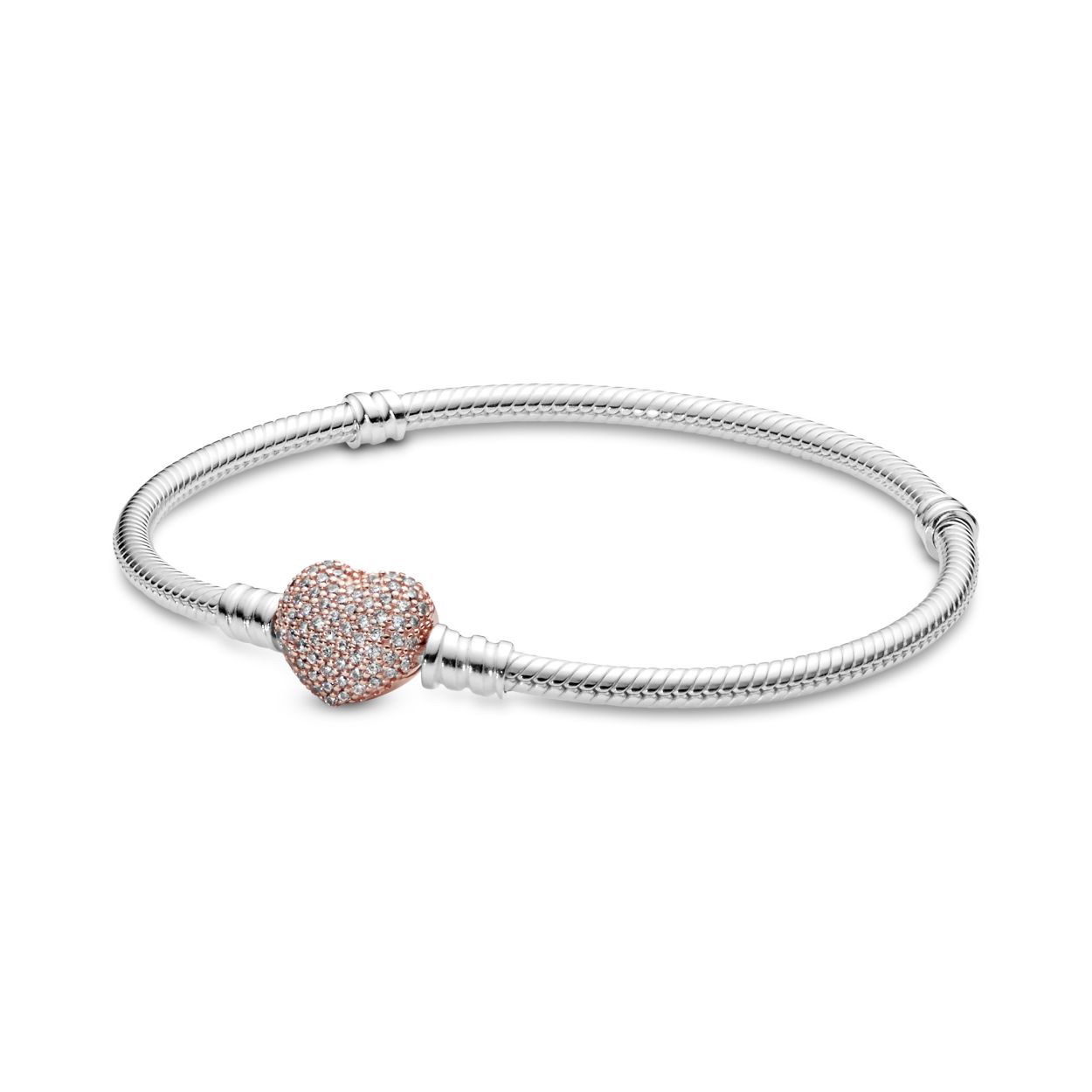 Pandora - Zilveren bedelarmband met Pandora Rose hartsluiting bezet met zirconia's - 586292CZ-21