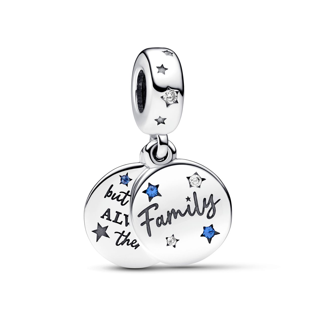 Pandora Family sterling silver double dangle with stellar blue crystal and clear cubic zirconia - 792987C01
