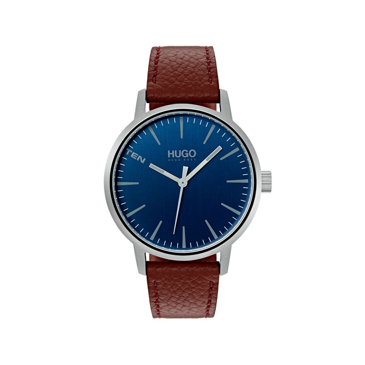 HUGO HU1530076 STAND Dit herenhorloge uit de HUGO Stand serie is een casual horloge. Het horloge heeft mineraalglas, een blauwe wijzerplaat en een stalen horlogekast met een kastdiameter van 40 mm. De band van het horloge is van leer.  HET MERK HUGO presenteert eigentijdse en vooruitstrevende designs volgens de laatste fashion trends. Scherp maatwerk en casual modellen gecombineerd met een progressieve attitude. Door het spontane en vooruitstrevende karakter, is HUGO er voor de urban en ruimdenkende man die de leiding durft te nemen.  SPECIFICATIES - Mineraalglas - Ronde kastvorm,40 mm - Stalen horlogekast - Blauwe wijzerplaat - Bruin lederen horlogeband  - 5 ATM