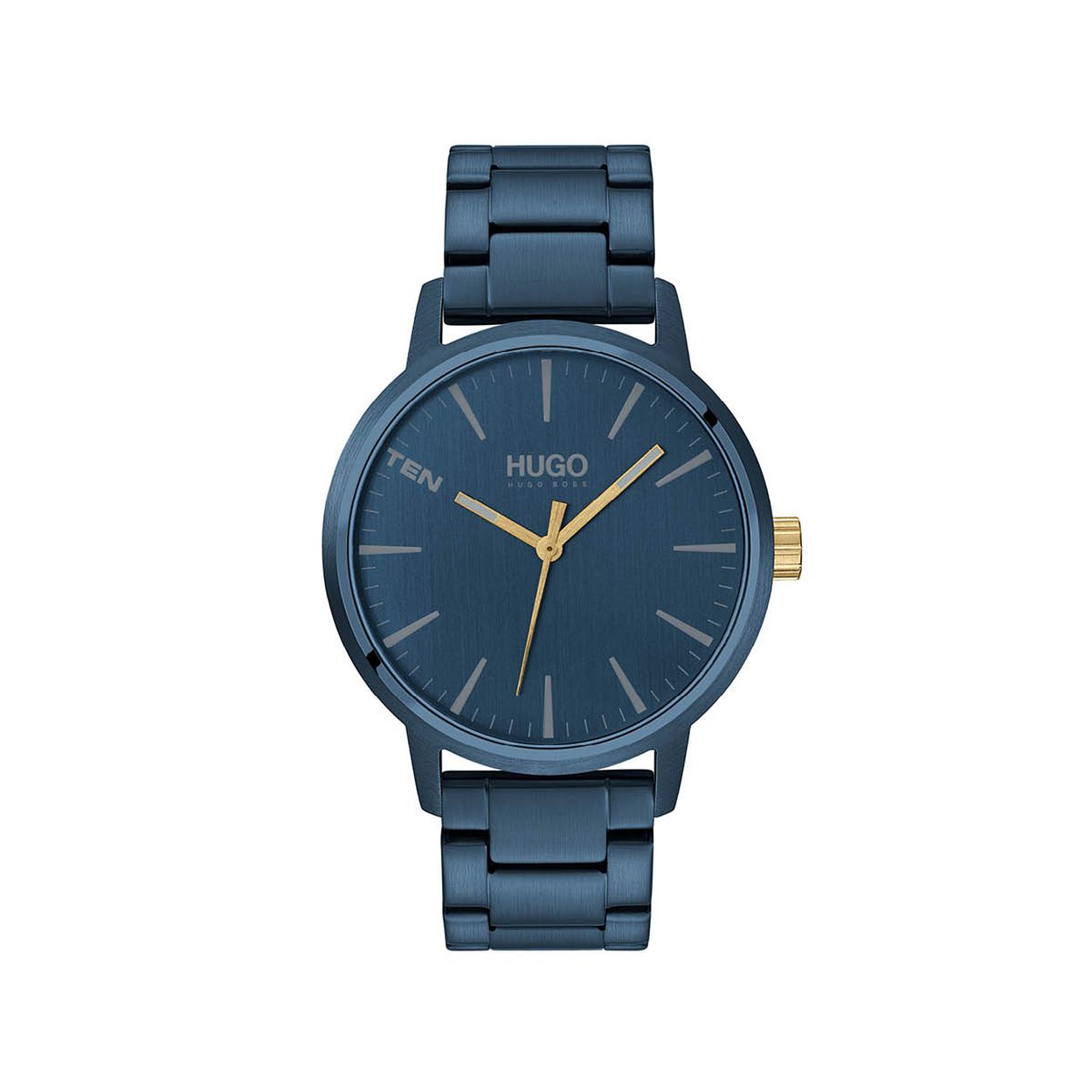HUGO HU1530141 STAND
Dit herenhorloge uit de HUGO Stand serie is een casual horloge. Het horloge heeft mineraalglas, een blauwe wijzerplaat en een stalen horlogekast met een kastdiameter van 42 mm. De band van het horloge is van staal en kan op maat worden gemaakt door er schakels uit te halen.

HET MERK
HUGO presenteert eigentijdse en vooruitstrevende designs volgens de laatste fashion trends. Scherp maatwerk en casual modellen gecombineerd met een progressieve attitude. Door het spontane en vooruitstrevende karakter, is HUGO er voor de urban en ruimdenkende man die de leiding durft te nemen.

SPECIFICATIES
- Mineraalglas
- Ronde kastvorm, � 42 mm
- Stalen horlogekast
- Blauwe wijzerplaat
- Blauwe stalen horlogeband 
- 3 ATM

