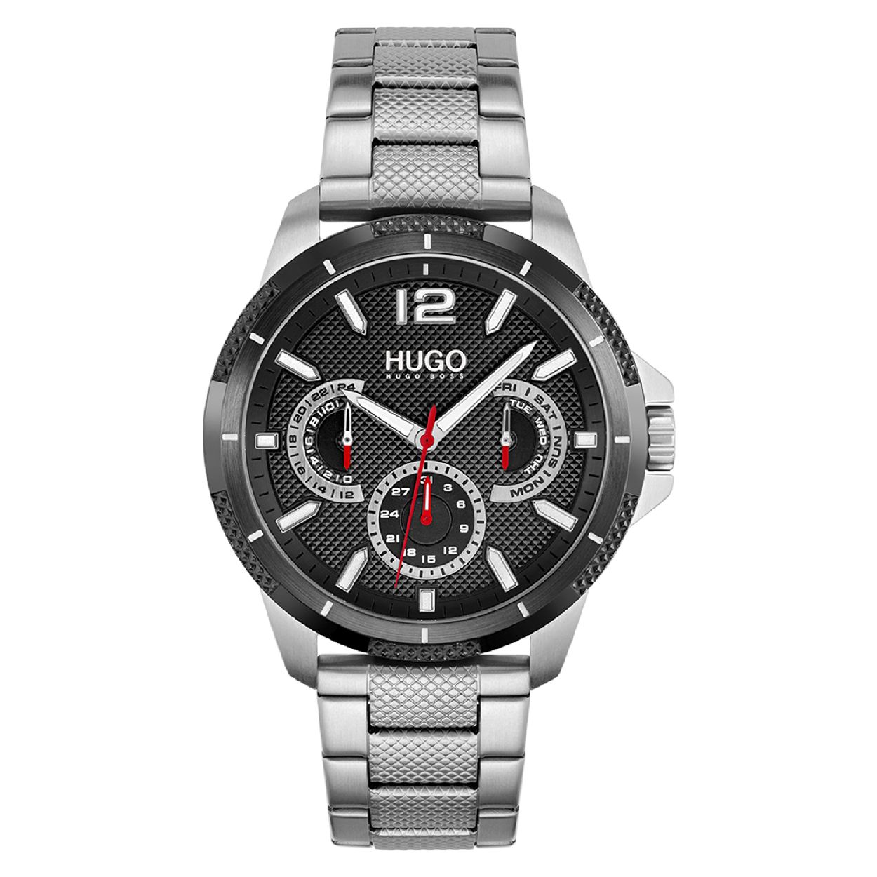 Dit multifunctionele horloge uit de Sport collectie van HUGO is de definitie van een gedurfde stijl. Een stoer design met onderscheidende details, gemaakt voor de HUGO-man die graag opvalt door zijn eigen stijlkeuzes. De details op de gestempelde wijzerplaat benadrukken het sportieve karakter van de collectie. De drie 'subdials' tonen de 24-uurs klok, de dag van de maand en de dag van de week. De laatste begint op vrijdag, met een knipoog naar de vrijgevochten geest van de HUGO man.