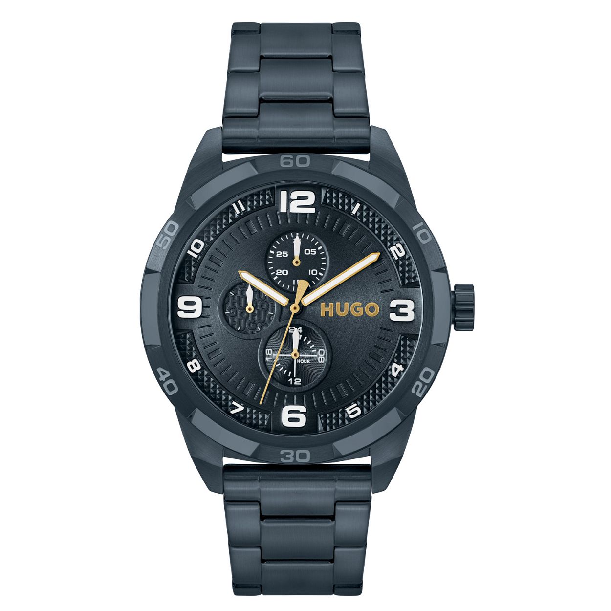 HUGO HU1530278 #GRIP 
Dit HUGO horloge uit de Grip serie met artikelnr. HU1530278 is ontworpen voor de man die niets te verbergen heeft, volledig zichzelf is in zijn eigen unieke stijl. Het heren horloge kenmerkt zich door zijn blauwe stalen horlogekast met bewerkte bezel. Het mulitfunctionele ontwerp valt op door zijn datum aanduiding, tijd voor weekend! Opvallend zijn de gekleurde accenten op de wijzers en op de blauwe wijzerplaat. Aan de kast zit een blauwe stalen schakelband met vouwsluiting. Het stoer ogende heren horloge heeft een mineraalglas, een doorsnee van 46mm en is 5 ATM.

HET MERK:
HUGO BOSS is afgestemd op levensstijlen waar het gaat om kwaliteit en precisie. Het wereldwijde fashionlabel is verdeeld in twee merken: BOSS en HUGO. Het merk HUGO presenteert eigentijdse en vooruitstrevende designs volgens de laatste fashion trends waarmee mensen worden gestimuleerd om zichzelf te zijn. Scherp maatwerk en casual horloges gecombineerd met een progressieve attitude. HUGO horloges zijn er voor de urban en ruimdenkende man die de leiding durft te nemen. De enige regel van de HUGO-man als het om stijl gaat: zijn authentieke zelf en niets anders.

Maak kennis met de nieuwe horlogecollectie van HUGO.

SPECIFICATIES:
- Mineraalglas
- Ronde kastvorm, Ø 46mm
- Blauwe horlogekast/bezel
- Blauwe wijzerplaat
- Blauwe schakelband
- 5 ATM