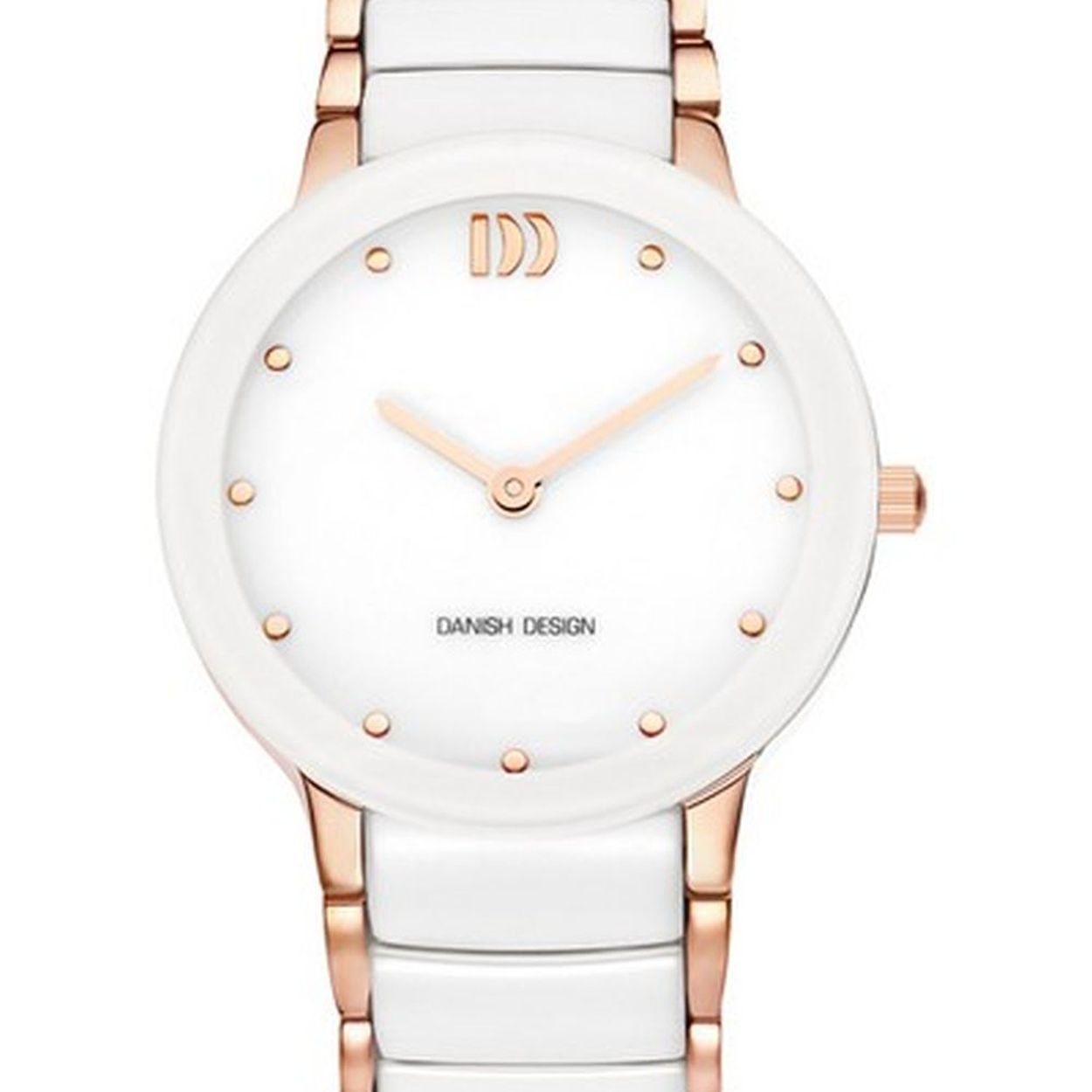 Danish Design wit ceramisch horloge met rosé-kleurige accenten