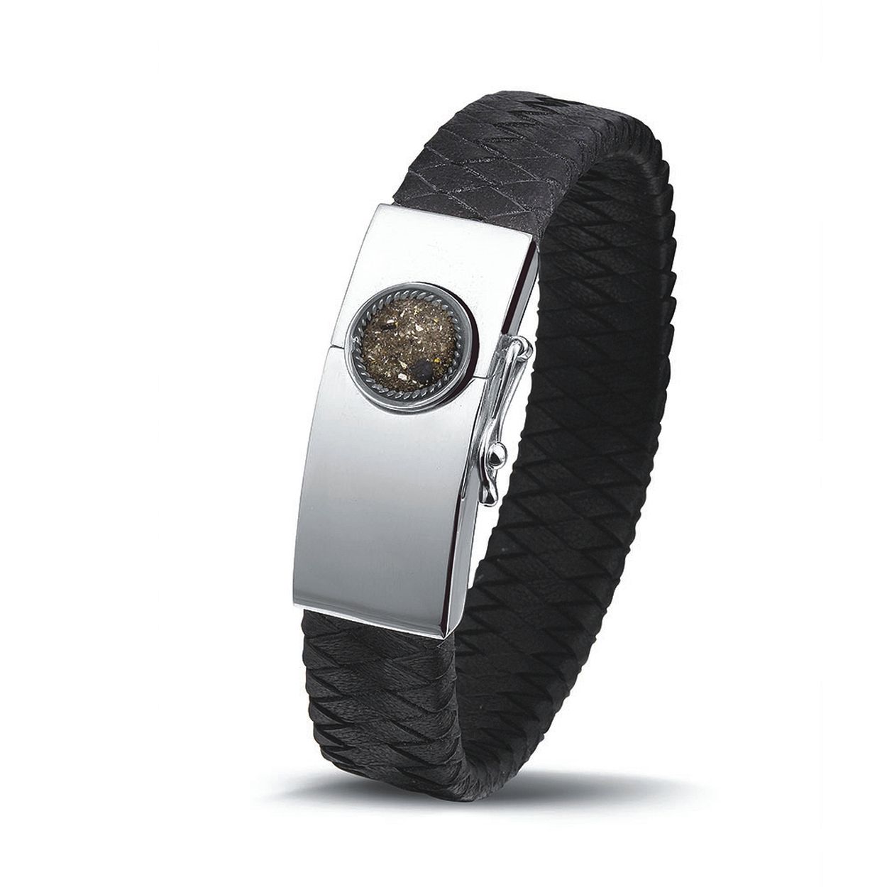 Stoere leren armband met zilveren slot met zichtbare as SEE-BG007