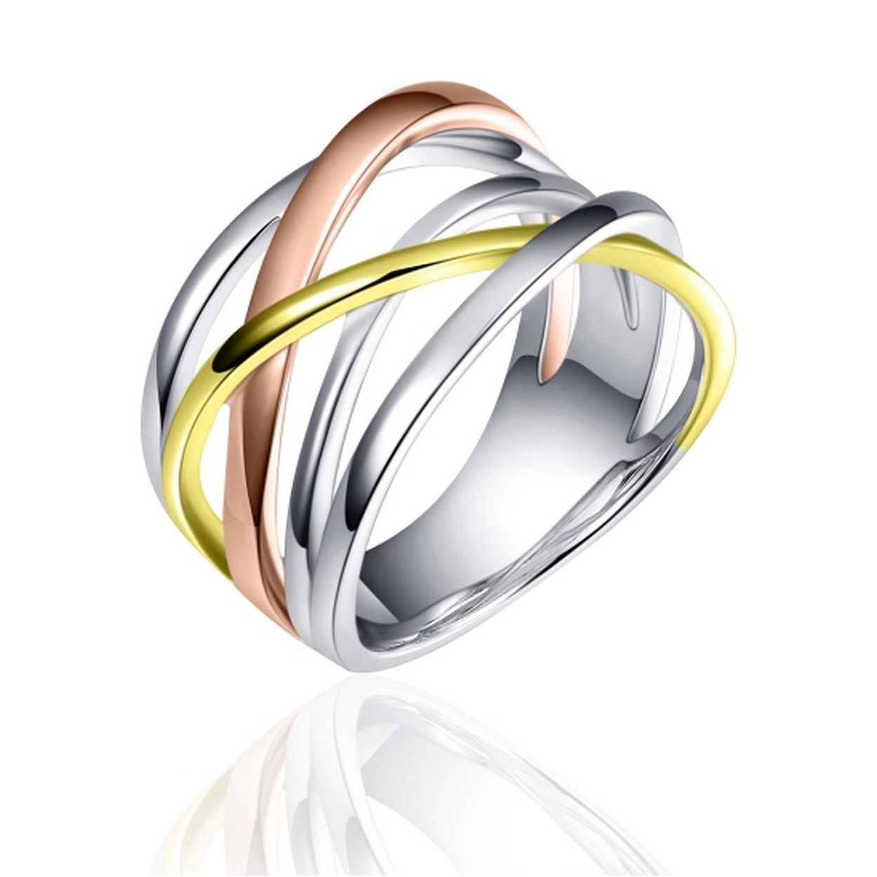 Brede damesring tricolor zilver R083T in maat 56