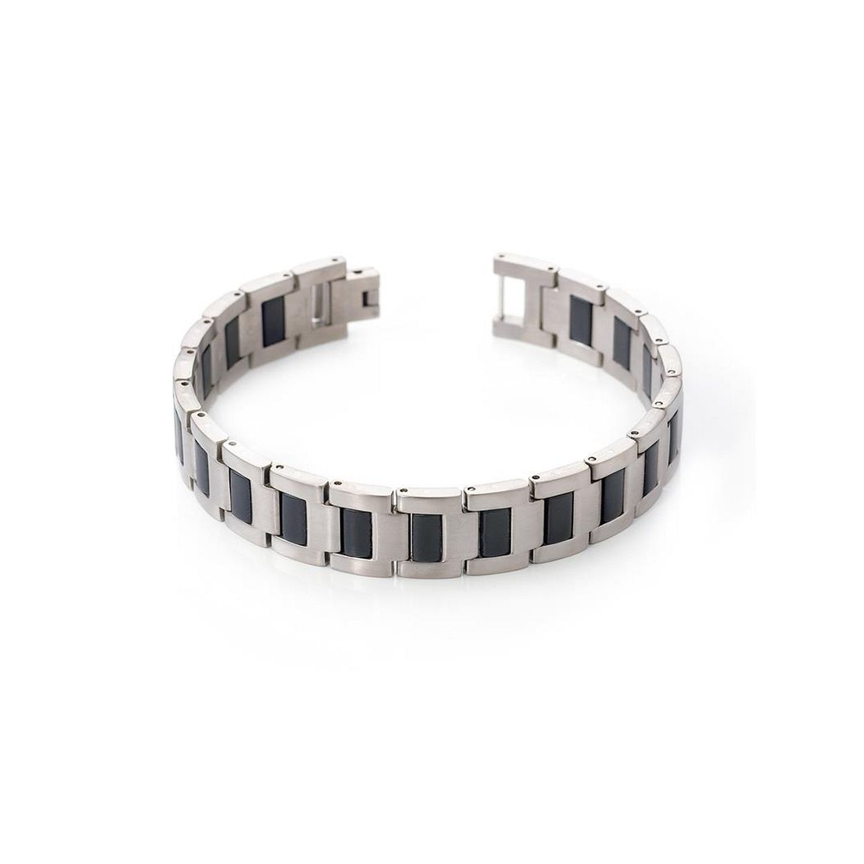 Zwart emaille met titanium stoere herenarmband BOC-0334-01