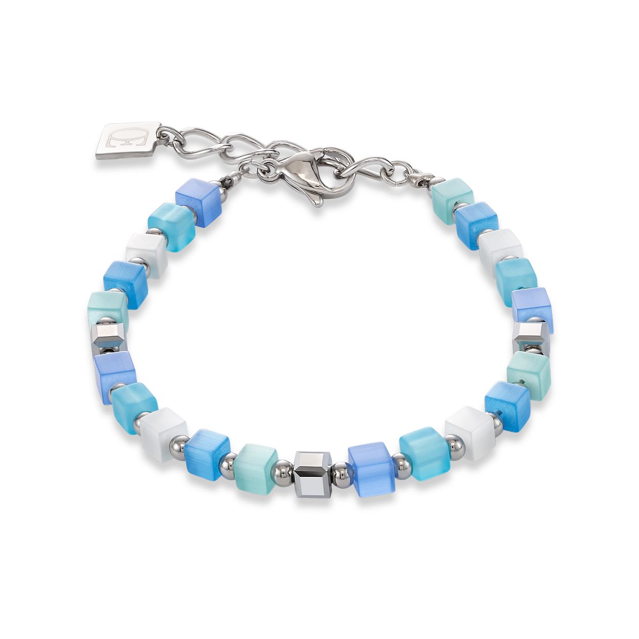 Armband van het merk Coeur de Lion met een Swarovski-kristal. Dit sieraad bevat de kleuren blauw en turquoise