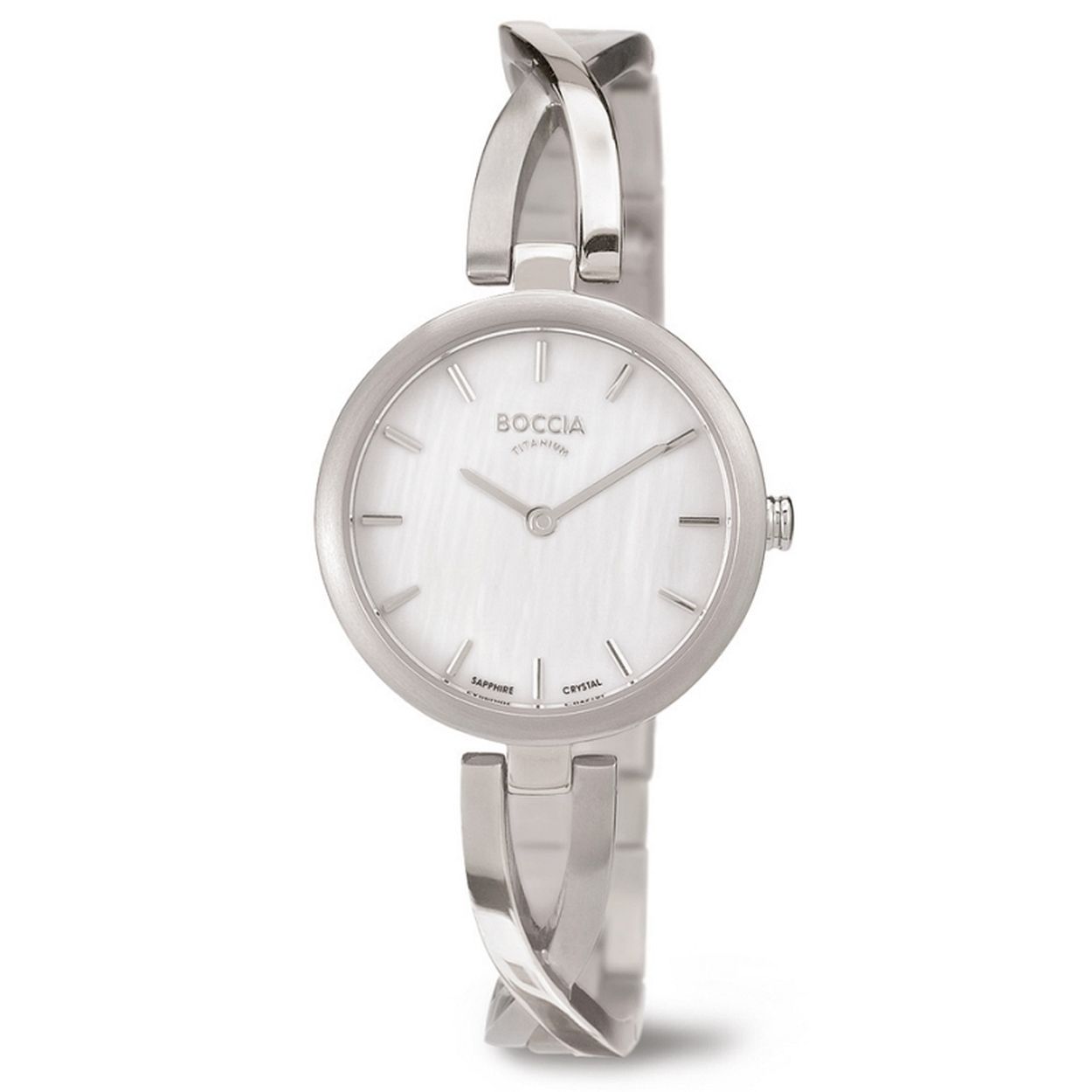 Boccia Titanium 3239-01
Dit dameshorloge van Boccia Titanium heeft een nette uitstraling. De zilverkleurige horlogekast zorgt voor een stijlvolle look en de parelmoer wijzerplaat maakt het horloge chique. Het horloge heeft een ronde kast met een diameter van 28mm, een saffierglas en is 5ATM. Combineer dit prachtige exemplaar met de andere sieraden van Boccia Titanium voor een complete look. Aan de titanium kast zit een titanium fijne bangle band.

HET MERK
Boccia Titanium is het titanium merk van Nederland, dat zijn oorsprong in Duitsland vindt en is opgericht in het jaar 1992. Ontwikkeld door internationale ontwerpers. Alle titanium componenten van de BOCCIA TITANIUM collectie zijn gemaakt van 99,7% puur titanium; het bijzondere materiaal. Het is licht in gewicht, neemt de temperatuur van de huid aan en is zeer huidvriendelijk. Bovendien is het corrosie- en temperatuurbestendig.

SPECIFICATIES
- Saffier glas
- Ronde titanium horlogekast, Ø 28mm
- Titanium bangle band
- Parelmoer wijzerplaat
- 5ATM (Regen- & spatwaterdicht)