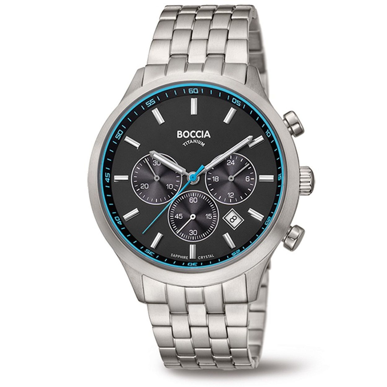 Sportief en klassiek Boccia herenhorloge met metalen band en chromo wijzerplaat