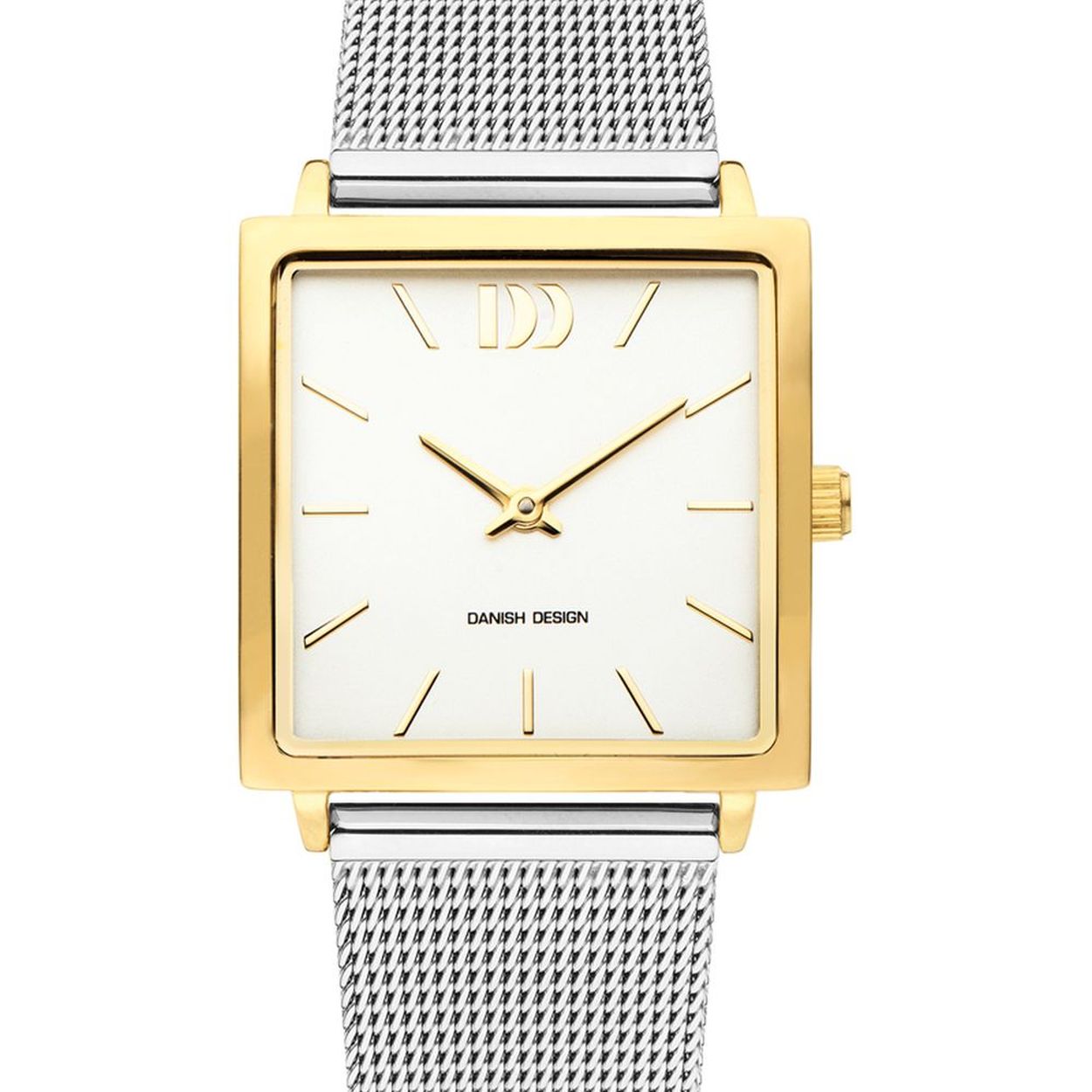 DANISH DESIGN HORLOGE SERIE MIAMI.
Edelstalen kast 26,5mm bicolor witte wijzerplaat. Mineraal glas. Quartz uurwerk 3 ATM waterdicht.