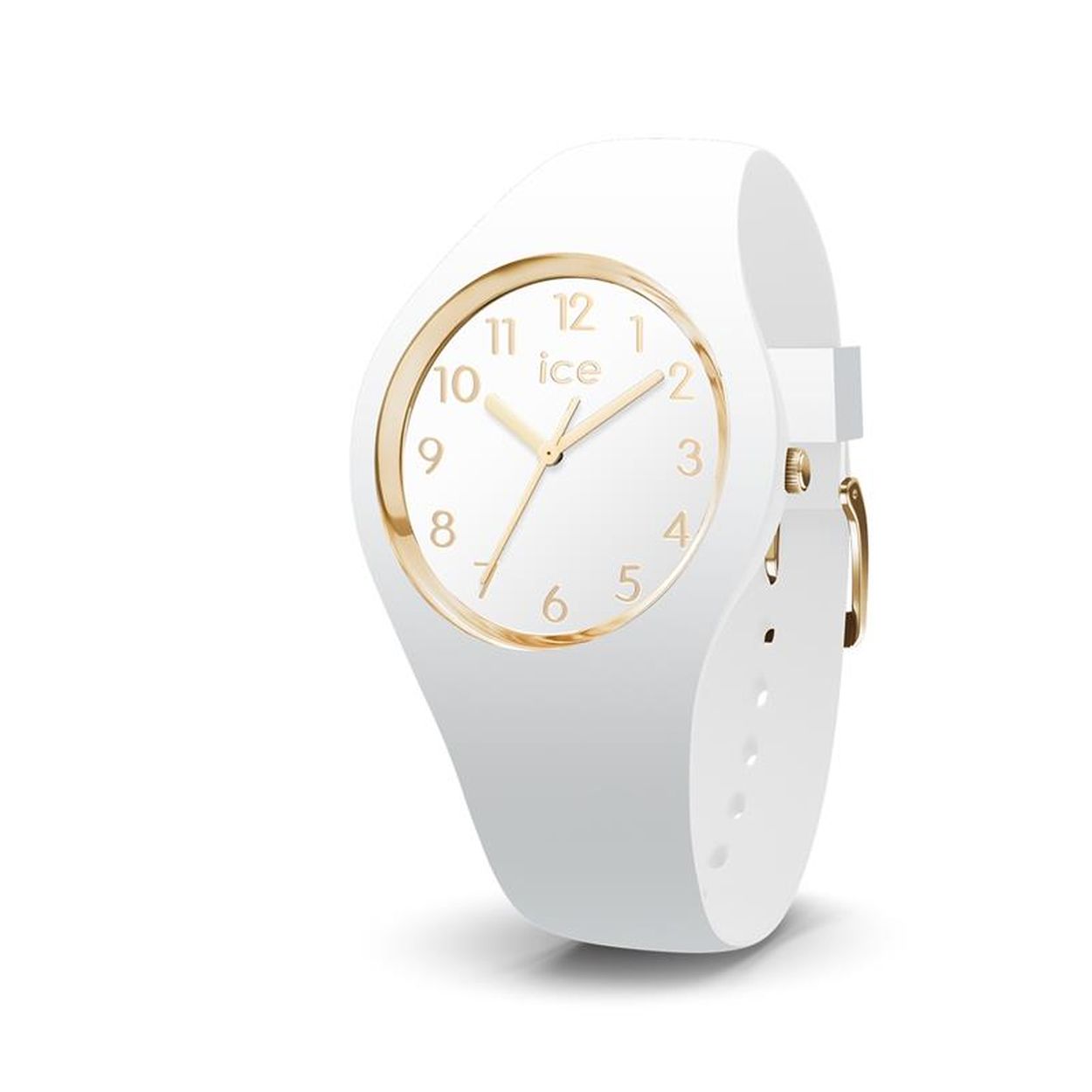 Ice Watch Ice Glam - IW014759   Dit dames horloge uit de Ice-Watch Ice Glam serie heeft een witte siliconen band met witte wijzerplaat goudkleurige cijfers. Het horloge heeft mineraal glas en een witte horlogekast.    HET MERK  Ice-Watch bestaat al sinds 2007 en heeft als motto  "Change. You can". De horloges worden in verschillende kleuren - van transparant tot  fluorescerend  - uitgevoerd. Dit zorgt ervoor dat er een Ice-Watch is voor elke smaak, stijl en elke look waardoor je zo vaak van Ice-Watch kunt  wisselen zoals je wilt.    SPECIFICATIES  - Mineraal glas  - Ronde kastvorm   -  34 mm  - Witte horlogekast  - Witte wijzerplaat   - Goudkleurige arabische cijfers  - Witte siliconen horlogeband  - 10 ATM (Zwemmen en snorkelen)