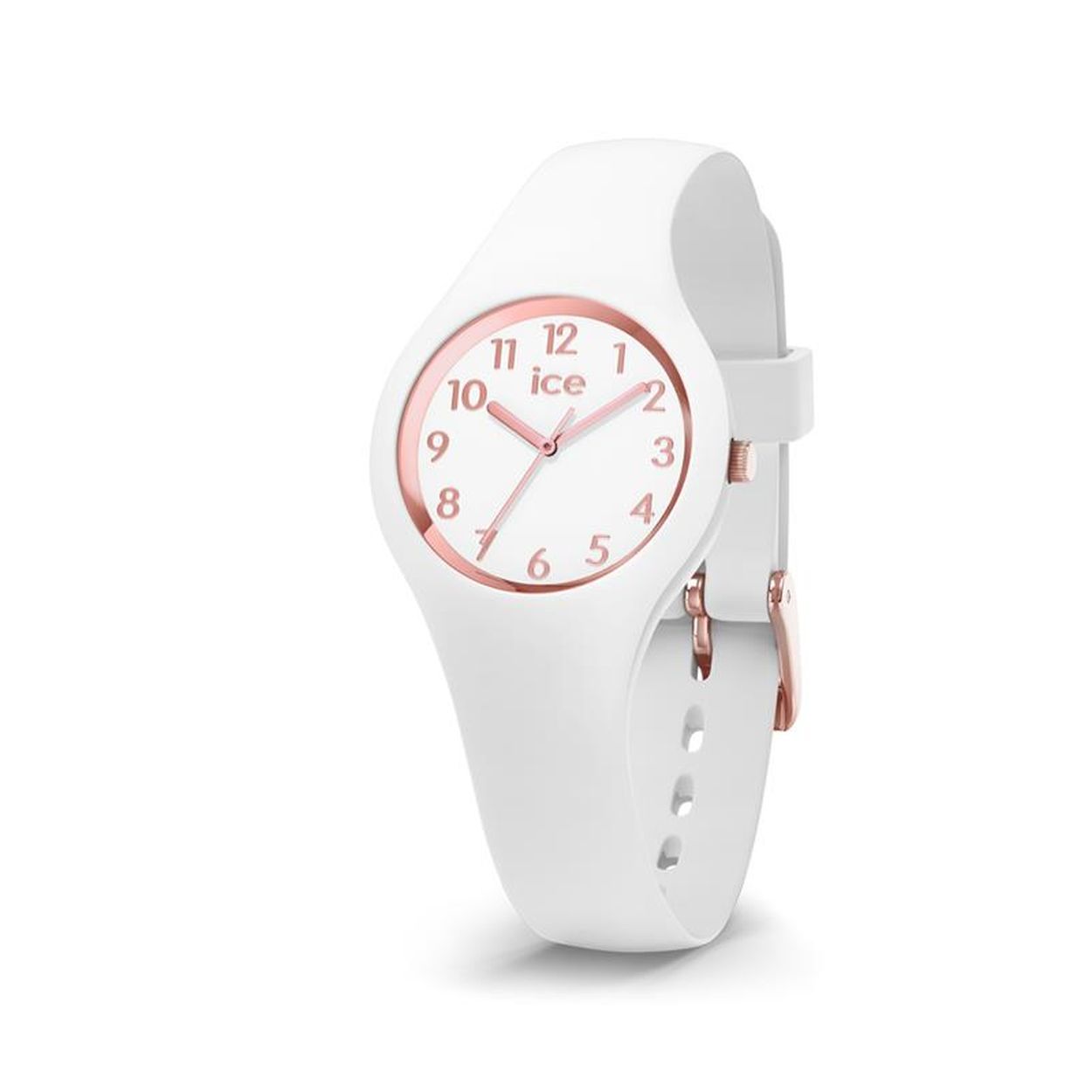 Ice Watch kinderuurwerk uit de 'Glam' collectie
Witte siliconen band met rosékleurige gesp
Witte wijzerplaat met rosékleurige uuraanduiding
Waterdichtheid: 10 ATM
