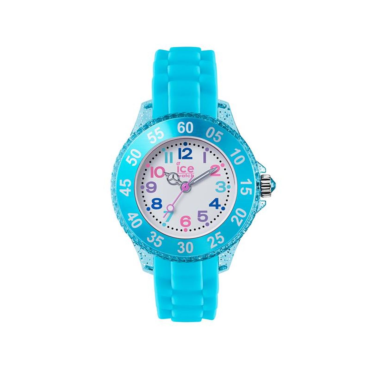Ice-Watch Princess - IW016415  Dit vrolijke kinderhorloge van Ice-Watch komt uit de ICE princess serie. De witte wijzerplaat met gekleurde cijfers maakt het klokkijken een stuk leuker en makkelijker! Op de kroon zit een crystal van Swarovski. Het horloge heeft mineraal glas en heeft een diameter van 28 mm.   HET MERK Ice-Watch bestaat al sinds 2007 en heeft als motto "Change. You can". De horloges worden in verschillende kleuren - van transparant tot fluorescerend - uitgevoerd. Dit zorgt ervoor dat er een Ice-Watch is voor elke smaak, stijl en elke look waardoor je zo vaak van Ice-Watch kunt wisselen zoals je wilt.  SPECIFICATIES - Mineraal glas - Ronde kastvorm � 28 mm - Blauwe horlogekast - Witte wijzerplaat met gekleurde details - Blauwe siliconen horlogeband - 10 ATM (Zwemmen en snorkelen)