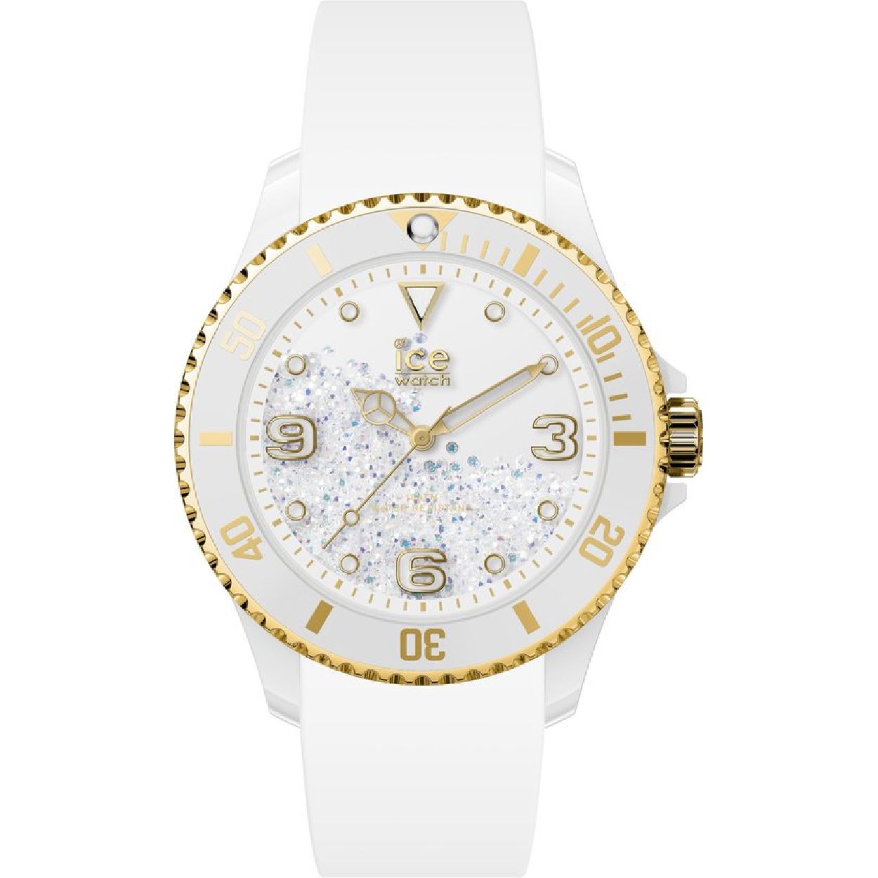 Ice-Watch ICE crystal � IW017247
Dit dames horloge van Ice-Watch uit de ICE crystal serie heeft een siliconen band en een wijzerplaat met losse  kristallen. Het horloge heeft mineraal glas en een kastdiameter van 40 mm. 

HET MERK

Ice-Watch bestaat al sinds 2007 en heeft als motto "change. You can". De horloges worden in verschillende kleuren - van transparant tot fluorescerend - uitgevoerd. Dit zorgt ervoor dat er een Ice-Watch is voor elke smaak, stijl en elke look waardoor je zo vaak van Ice-Watch kunt wisselen zoals je wilt.

SPECIFICATIES
- Mineraal glas
- Ronde kastvorm  40 mm
- Witte horlogekast
- Witte wijzerplaat met losse  kristallen
- Witte lunette bezet met goudkleurige details
- Witte siliconen horlogeband
- 10 ATM (Zwemmen en snorkelen)