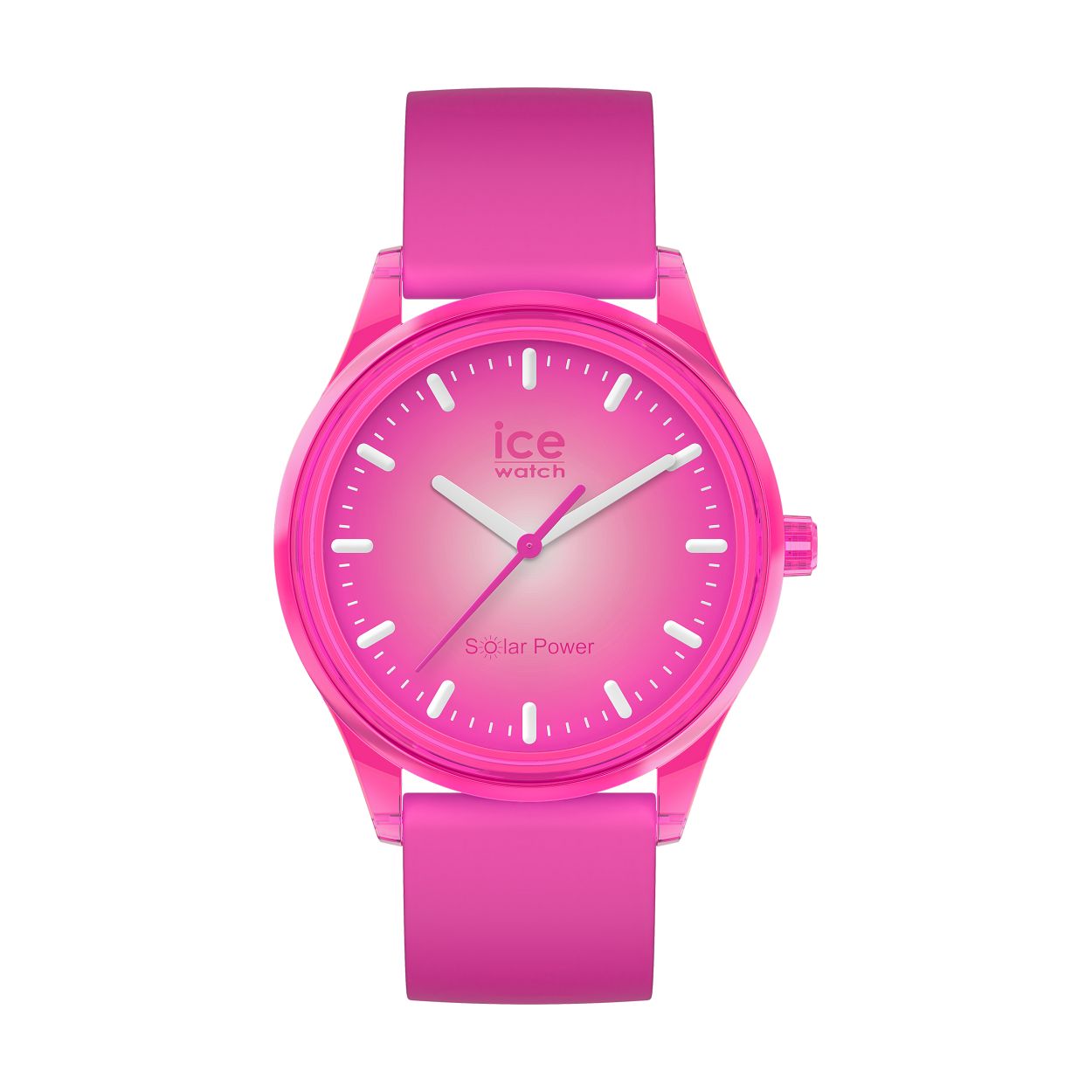 Dit unieke Solar Power horloge van Ice Watch laat zich zelf op aan het licht. Je hoeft dus nooit meer een batterij te verwisselen. De verpakking van het Solar Power horloge is gemaakt van petflessen. Dit kleurrijke Unisex horloge van Ice-Watch heeft een zachte roze siliconen band, roze transparante horlogekast en een roze wijzerplaat. De horlogekast heeft een afmeting van 40 mm. 

HET MERK
Ice-Watch bestaat al sinds 2007 en heeft als motto "Change. You can". De horloges worden in verschillende kleuren - van transparant tot fluorescerend - uitgevoerd. Dit zorgt ervoor dat er een Ice-Watch is voor elke smaak, stijl en elke look waardoor je zo vaak van Ice-Watch kunt wisselen zoals je wilt.

SPECIFICATIES
- Mineraal glas
- Ronde kastvorm � 40 mm
- Roze horlogekast
- Roze wijzerplaat
- Roze siliconen horlogeband
- Citizen uurwerk
- 5 ATM 
