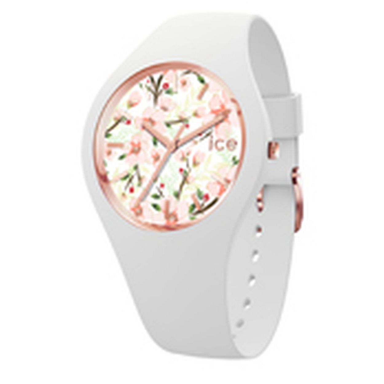 Ice-Watch ICE flower IW020516 40mm
Dit unieke horloge van Ice-Watch uit de ICE flower serie White sage met nummer IW020516 heeft een gladde witte doorlopende siliconen band met ros�kleurige gesp die het uurwerk omringt. Op de witte wijzerplaat is een afbeelding van roze gekleurde bloemen te zien en de uursaanduiding is dmv ros�kleurige strepen en wijzers. Het horloge heeft een doorsnee van 40mm een mineraalglas en is 10 ATM.

Het Merk:
Ice-Watch is een Belgisch merk van polshorloges. Al sinds 2007 ontwerpt en produceert Ice-Watch de meest opvallende collecties in kleurrijke en stoere modellen voor jong en oud. Het motto van het merk is "Change. You can." De horloges van Ice-Watch zijn vrolijk opvallend en met een knipoog. De kleuren en bijzondere wijzerplaten spatten haast van de horloges af waardoor deze altijd een bijzondere indruk achterlaten.

Specificaties:
- Ronde kastvorm
- Quartz uurwerk
- 10 ATM (Regen- & spatwaterdicht)
- Kleur horlogeband: Wit
- Siliconenband
- Mineraalglas
- � 40mm

