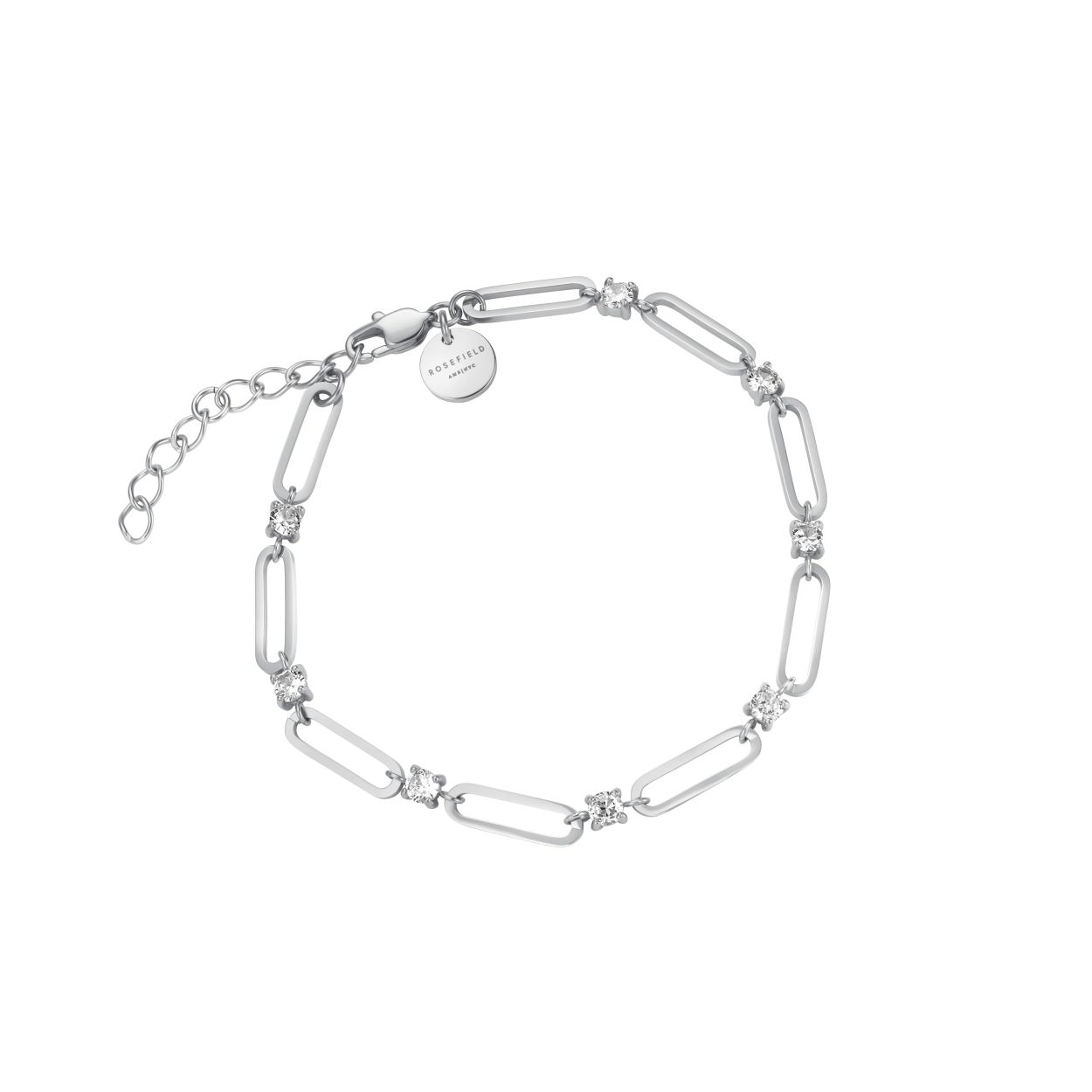 Round Crystals and Paperclip Bracelet Silver