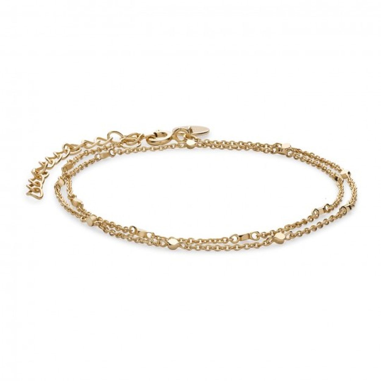 Deze zilver vergulde armband is  bijzonder omdat je deze dubbel kunt dragen als armband of enkelvoudig als choker. Dit multifunctioneel sieraad is verstelbaar van32cm up to 37cm.