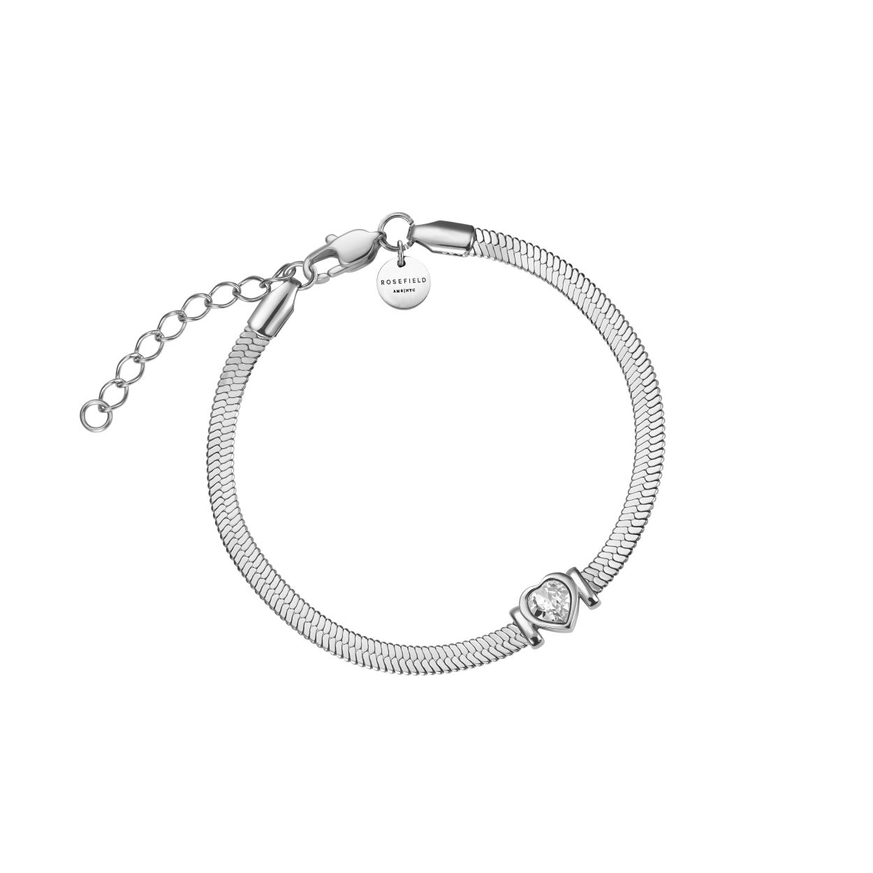 Snake Heart Bracelet White Crystal Silver