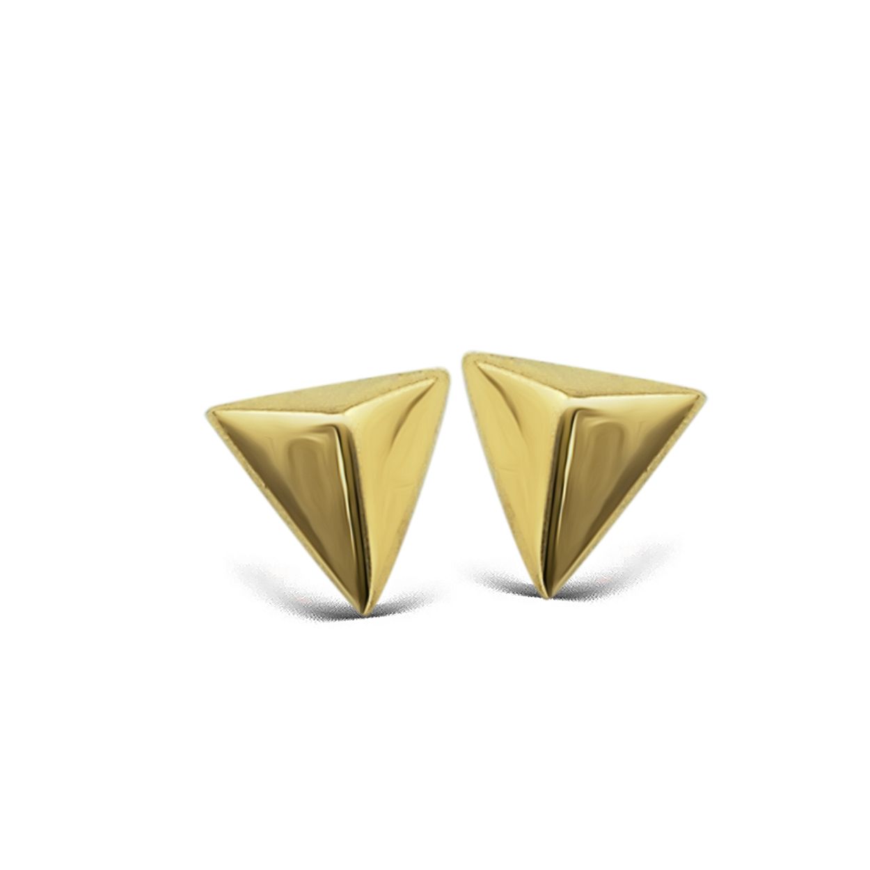 Jwls4u Oorbellen Pyramide 3D  Silver Gold-plated JE001G