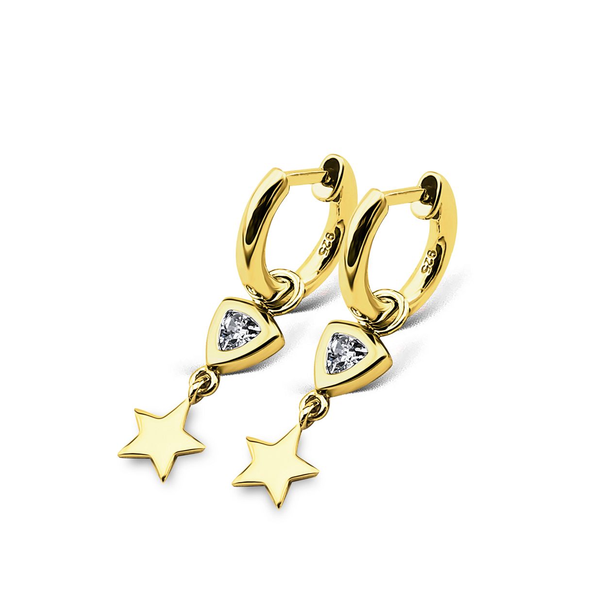 Jwls4u Oorringen Trillion Star Silver Gold-plated JE017G
