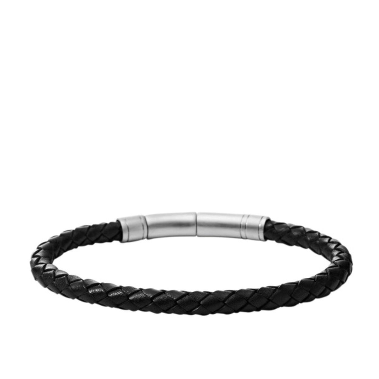 Heren armband zwart leer met staal 20,5-22cm