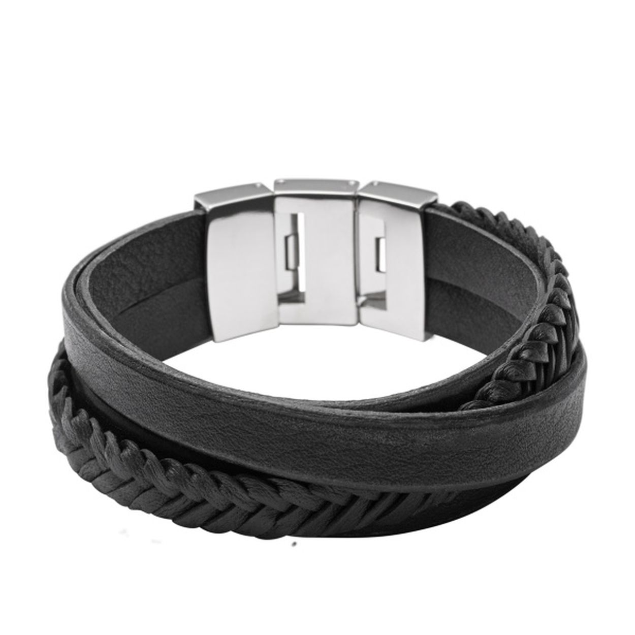 Heren armband leer met staal 20 of 21cm