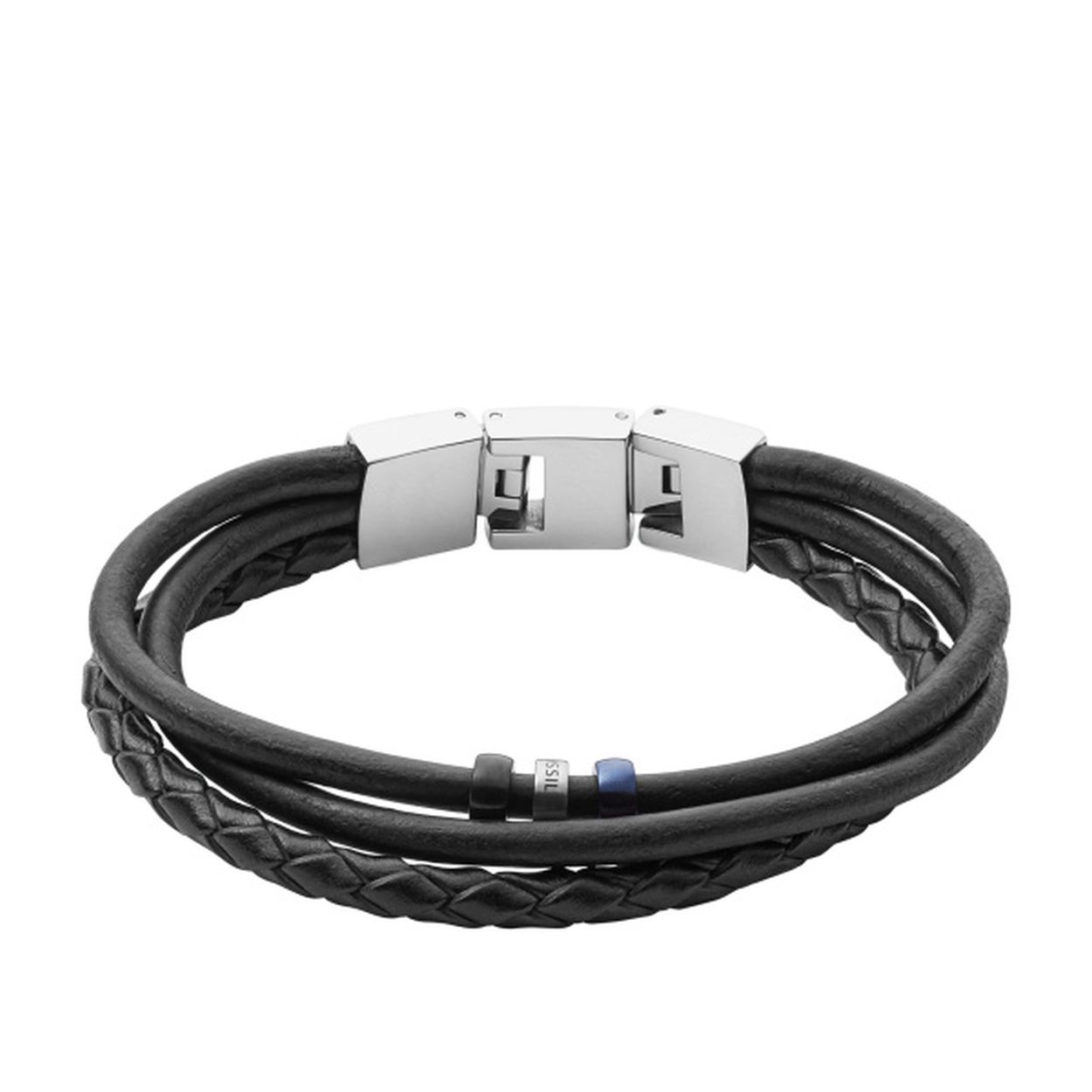 Heren armband zwart leer met staal 19-20cm