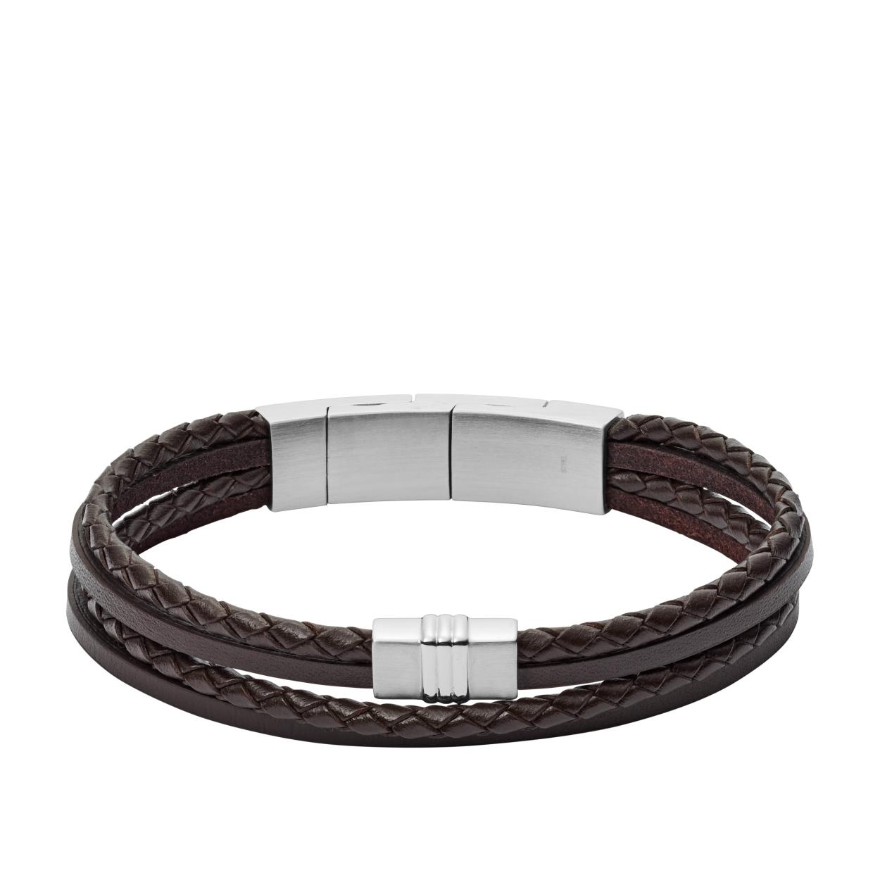 Bruine leren armband van het merk Fossil. DE armband is voorzien van een stevige magneetsluiting