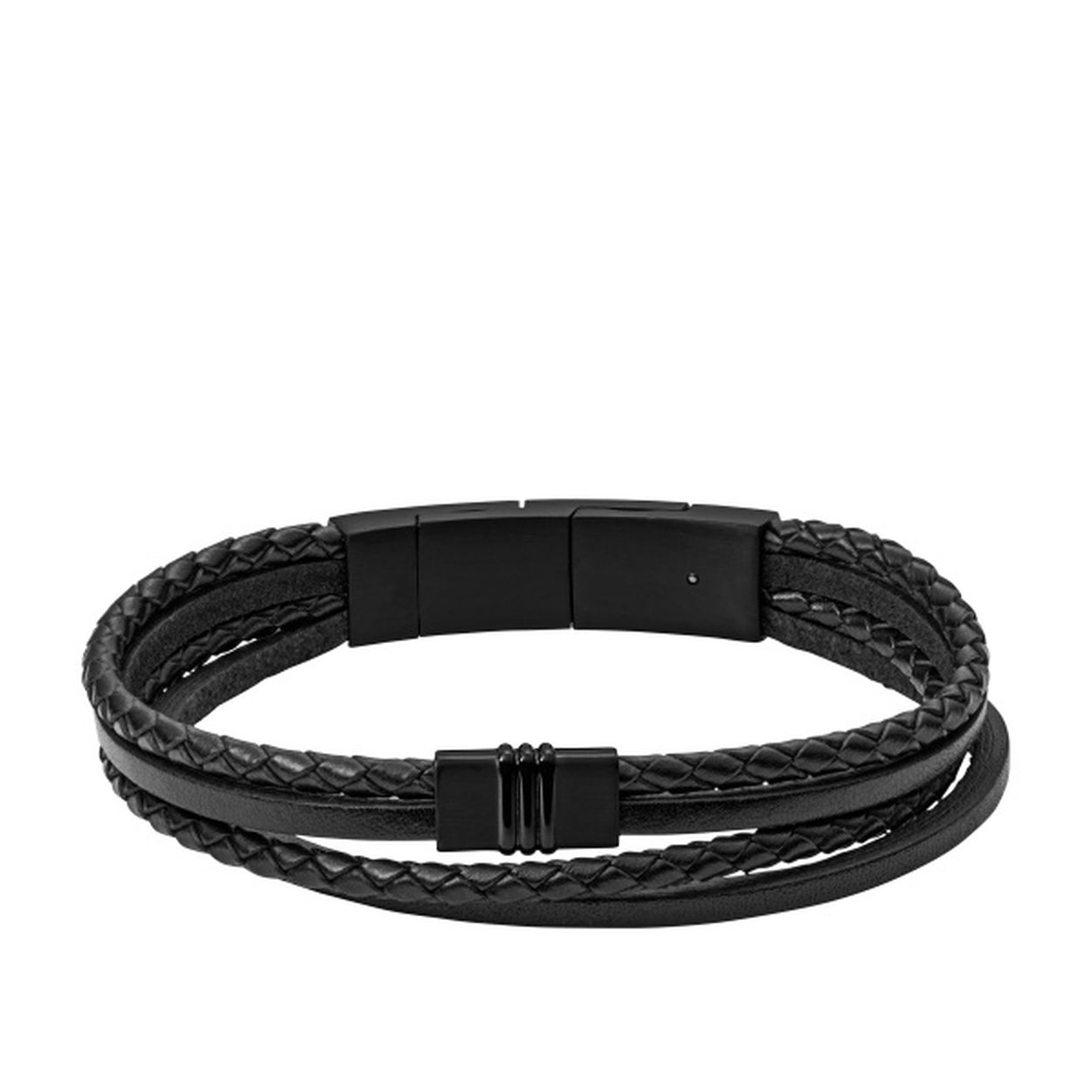 Zwarte leren armband van het merk Fossil. De armband in voorzien van een stevige magneetsluiting