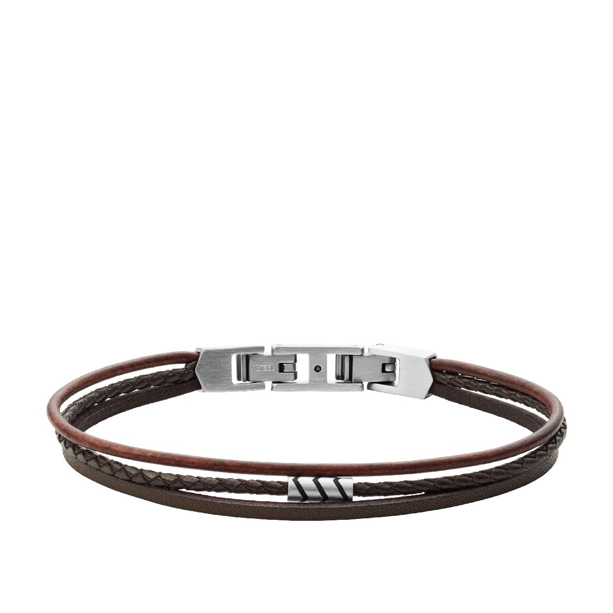Deze armband is van het merk Fossil. Het is een herensieraad gemaakt van leer. De armband is bruin van kleur. 
De verdere specificaties van de armband zijn als volgt:
Materiaal: edelstaal
Kleur: zilver