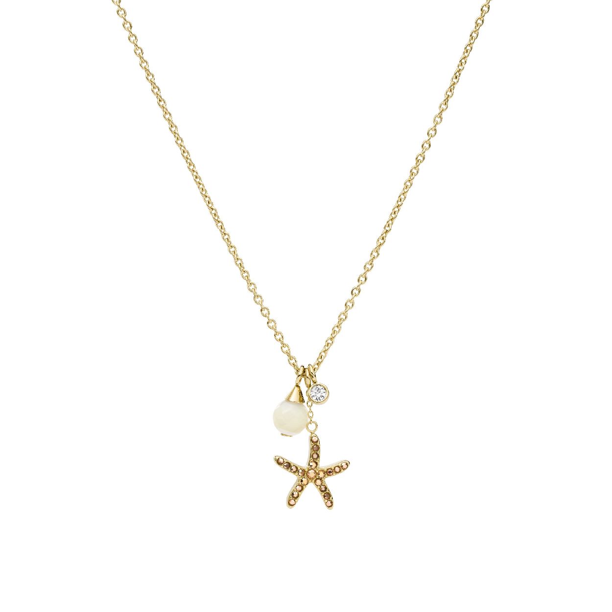 Deze collier is van het merk Fossil. Het is een damessieraad gemaakt van edelstaal. De collier is goud van kleur. 
De verdere specificaties van de collier zijn als volgt:
Kleur: wit