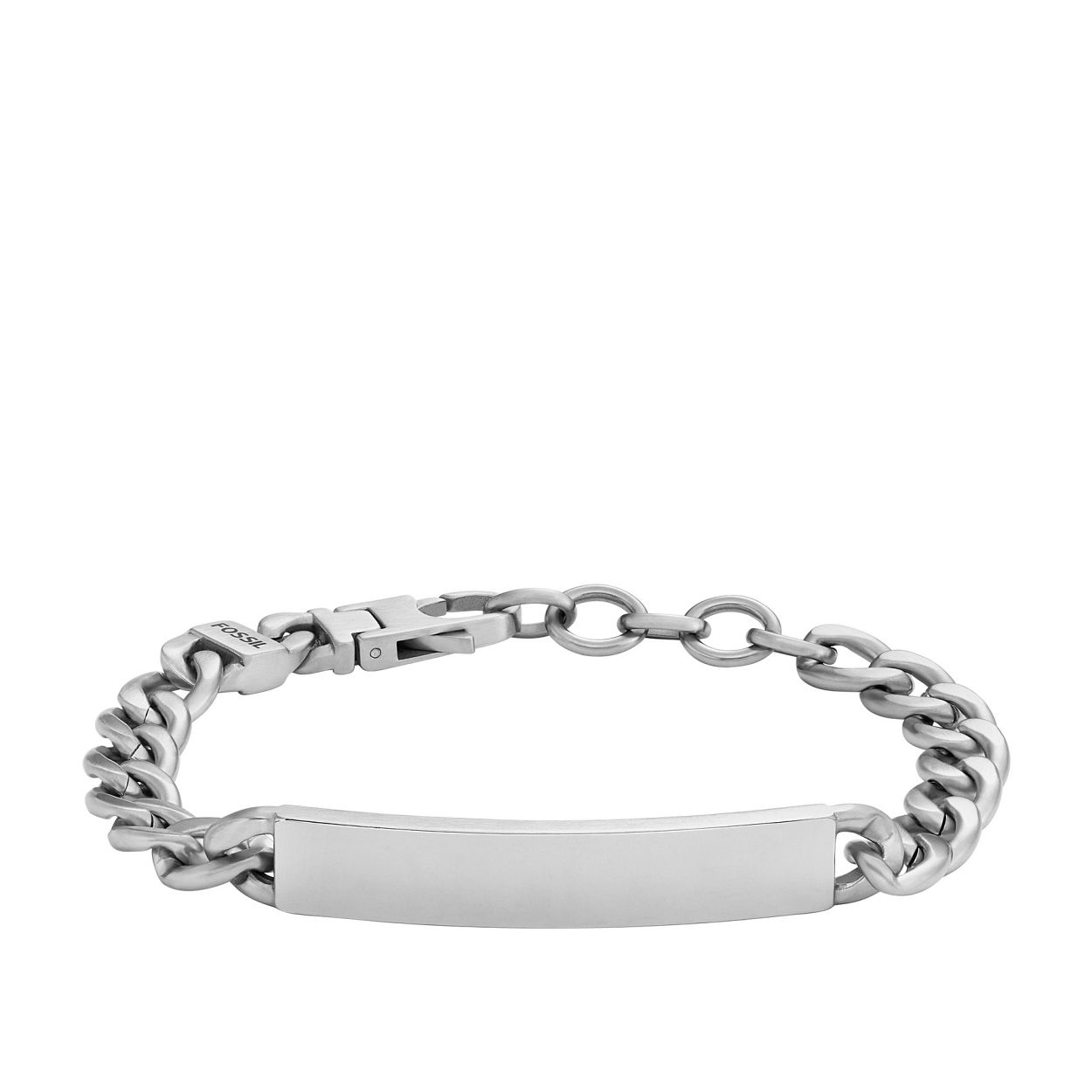  Fossil stalen gourmet armband met een graveerplaat in het midden. 