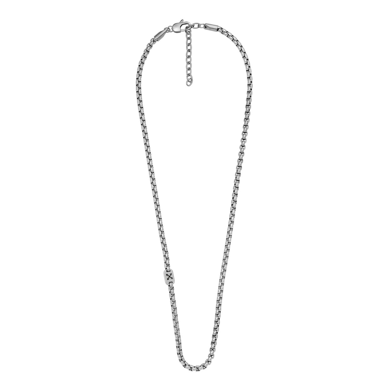 Dit is een collier van het merk Fossil voor heren. De kleur is zilver en het is gemaakt van roestvrij staal.