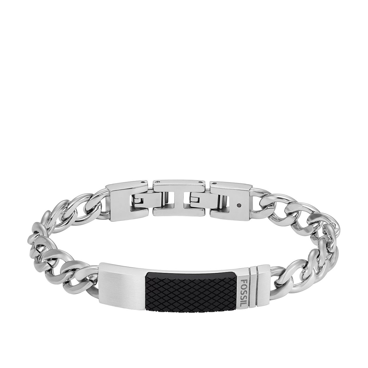 Fossil stalen armband met plaatje staal/zwart