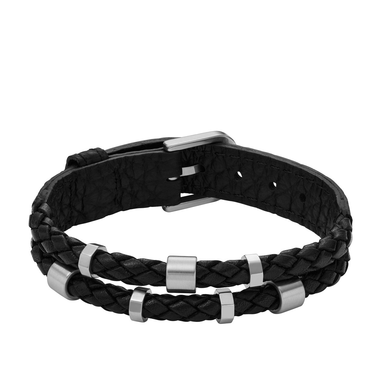 Dit is een armband van het merk Fossil voor heren. De kleur is zilver en het is gemaakt van roestvrij staal.
