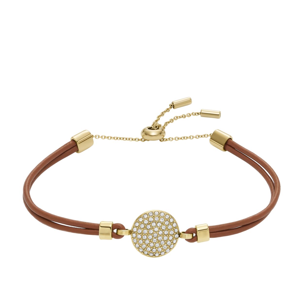 Deze componentenarmband is gemaakt van middenbruin leer, goudkleurig roestvrij staal en een schuifsluiting.

Roestvrij staal
Roestvrij staal is een duurzaam metaal van hoge kwaliteit dat een hogere weerstand heeft tegen aanslag en corrosie, en zal niet oxideren of zwart worden. Roestvrij staal is ook hypoallergeen, het beschermt de huid tegen irritatie. Roestvrij staal is niet-magnetisch.

Fossil
Fossil haalt eindeloos veel inspiratie uit de Amerikaanse creativiteit en vindingrijkheid. Sinds 1984 streven we ernaar om kwalitatieve, modieuze horloges en accessoires te maken. Zo brengen we nieuwe trends: leuk, authentiek en toegankelijk voor iedereen.