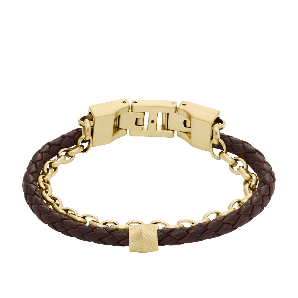 Leer/ goudkleurige armband