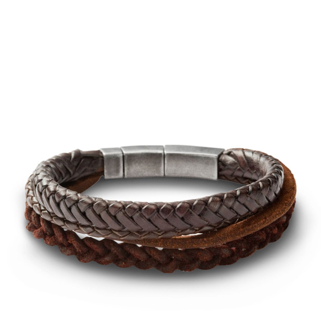 Heren armband bruin leer met staal 21-22cm