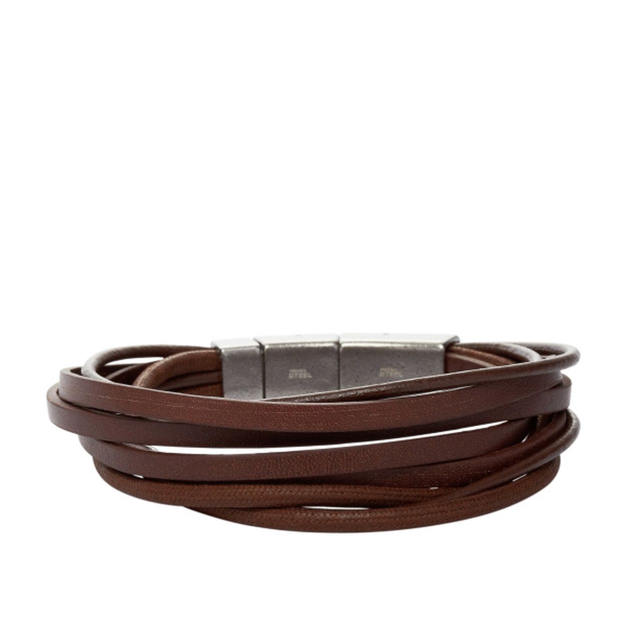 Heren armband bruin leer met staal 22cm