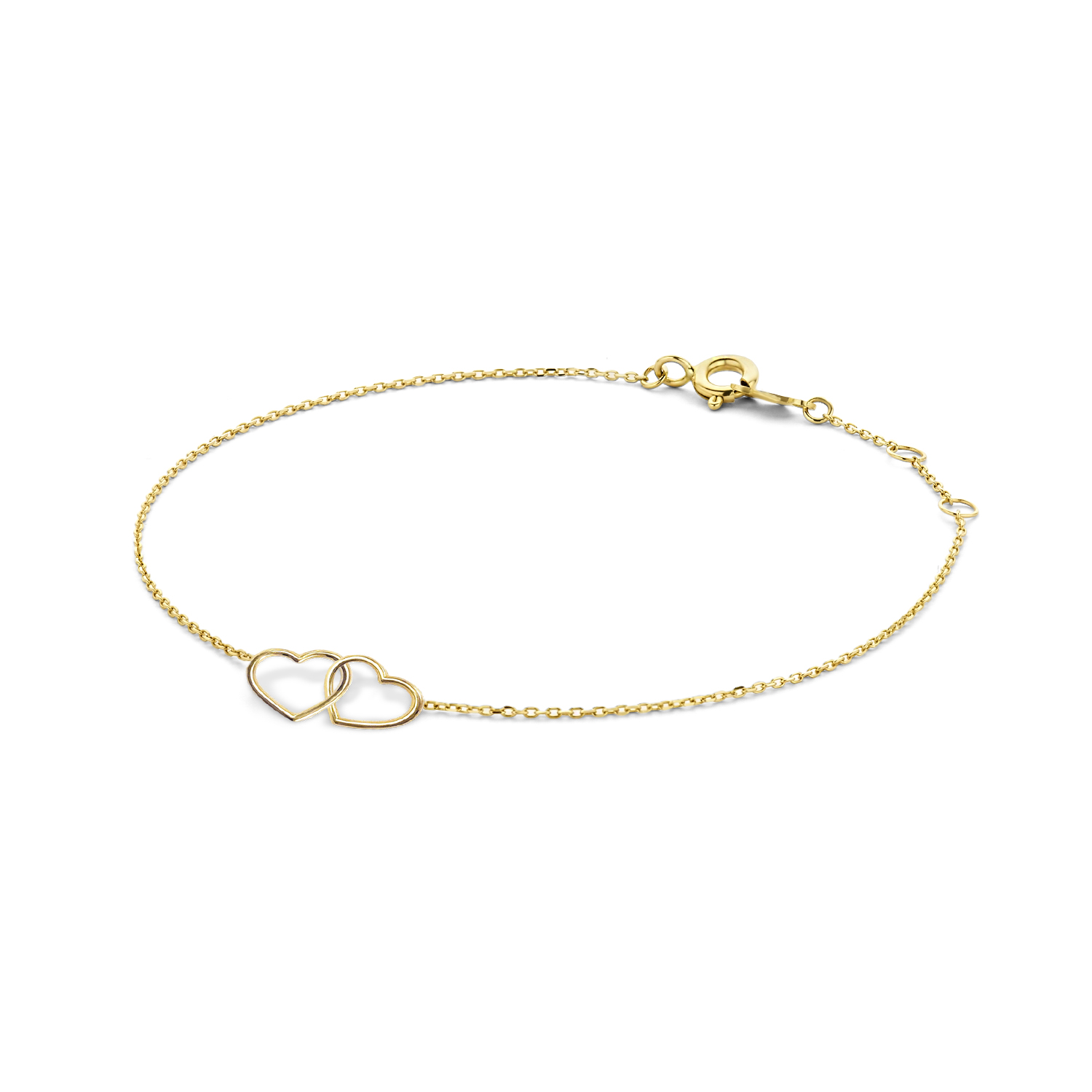 Jackie Double Heart Bracelet  
Love is in the air met deze 14K gouden Double Heart Bracelet! Heb je de bijpassende ketting al gezien? Combineer ze met elkaar voor een trendy look!

Deze sierlijke fijne schakelarmband met 2 in elkaar geweven harten is een mooi sieraad om te dragen of kado te doen.
Speciaal voor degene die je zeer aan het hart ligt. Je moeder verwennen met dit mooie kado voor moederdag zal zij altijd waarderen.
Deze armband heeft een plekje in Jackie’s hart veroverd. Ontdek nu de nieuwe 14 karaat gouden sieradencollectie.

Specificaties
- Armband
- Materiaal: 14 Karaat - Geelgoud - 585
- Lengte verstelbaar: 16 - 17 - 18cm
- Artikelnummer: JKB23.049