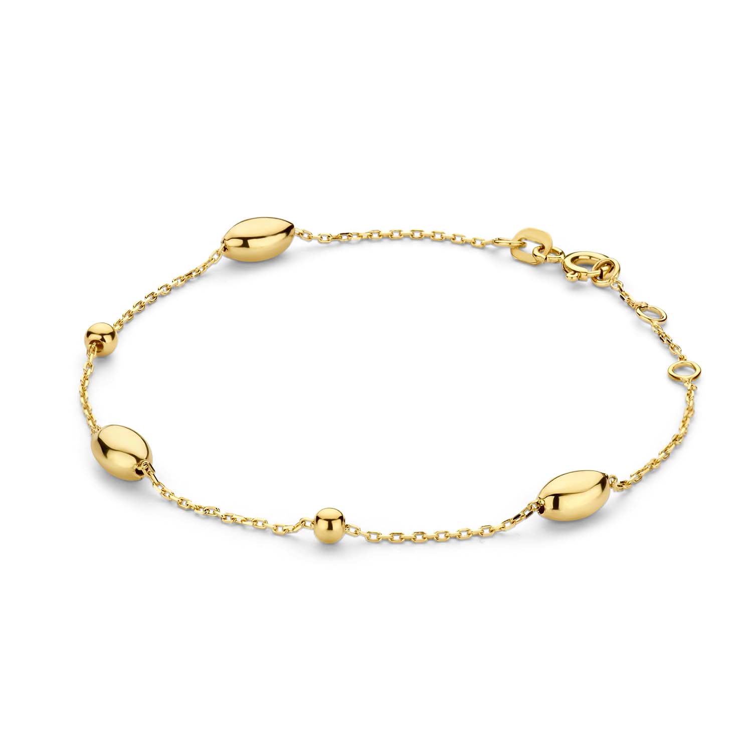 Jackie Dalí Bracelet De Dalí Bracelet is geïnspireerd op de architectuur van het Dalí museum. De organische vormen die hier te zien zijn vormen het middelpunt voor deze unieke armband. Gemaakt van 14K goud en mooi in combinatie met de andere sieraden van Jackie. In Love With Barcelona Zon, stand, tapas, sangria en kunst. Sí, Barcelona! Jackie heeft tijdens haar reis naar Spanje inspiratie opgedaan in de wereldstad Barcelona. De Gaudí huizen, de kunstwerken in het gekleurde Parc Güell en natuurlijk de adembenemende Sagrada Família: elke plek was nog mooier dan zij zich had voorgesteld. Deze stad heeft een plekje in Jackie’s hart veroverd. Ontdek nu de nieuwe 14 karaat gouden sieradencollectie ‘In Love With Barcelona’. Specificaties - Armband - Materiaal: 14 Karaat - Geelgoud - 585 - Lengte verstelbaar: 16 - 17 - 18cm - Artikelnummer: JKN23.306