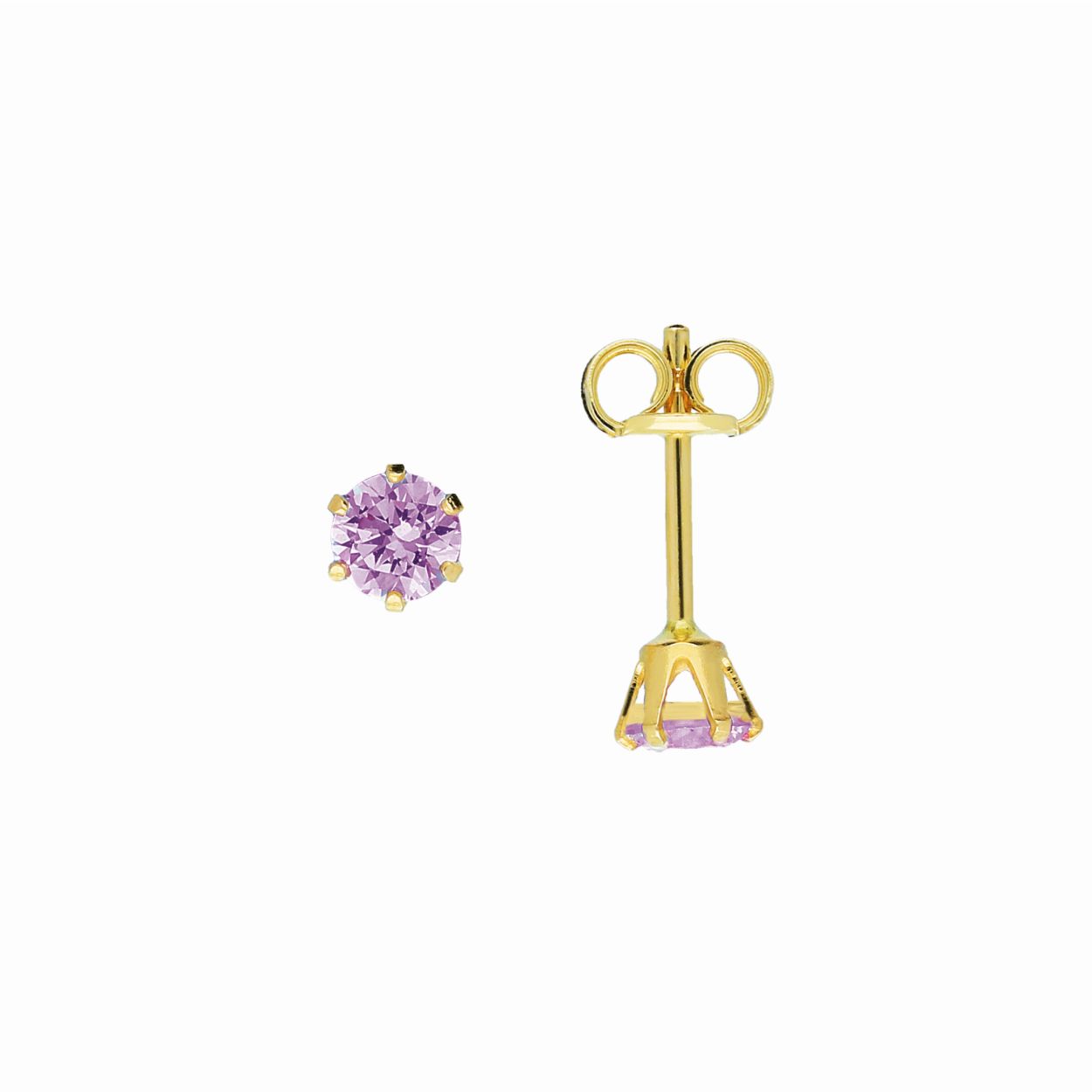 Deze Amethyst Studs zijn gemaakt van 14 karaat goud en bevatten ieder een amethist. Deze paarskleurige steen staat volgens sommige bekend om haar beschermende en zuiverende werking.