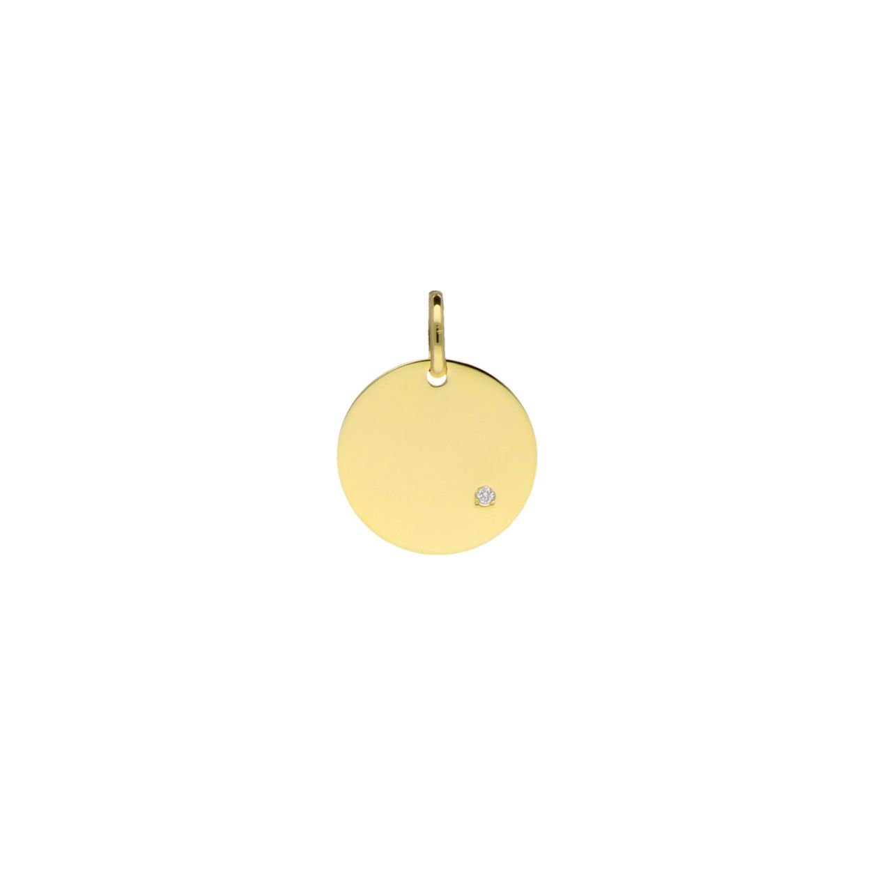 Gouden hanger ronde graveerplaat met diamant