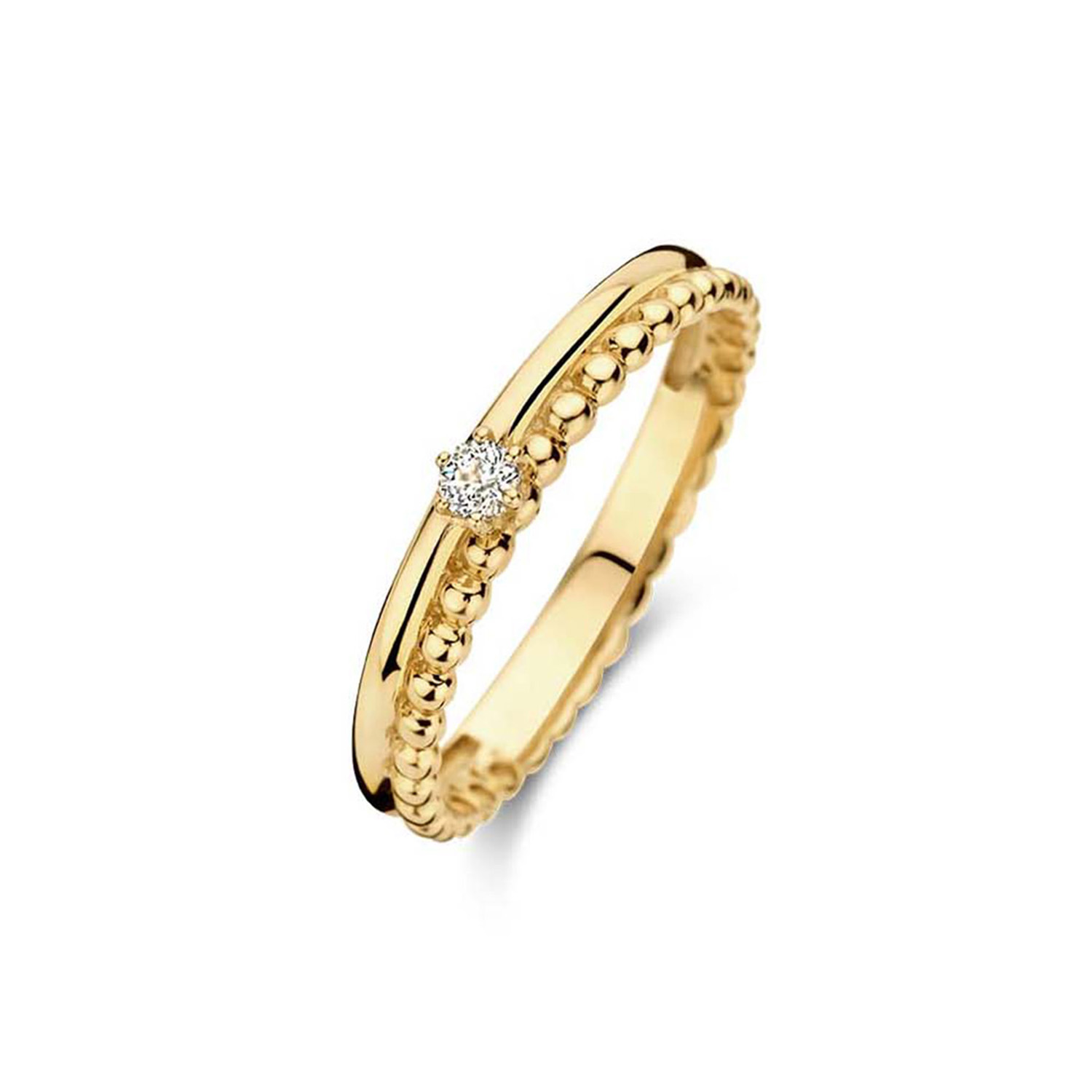 Villa Carmina - White Topaz Een variant op de Villa Carmina ring, nu met een prachtige witte topaas edelsteen! De 14K gouden ring bestaat uit een gladde ring en een ring met gebubbelde band. Combineer hem met je andere Jackie favorieten en creëer een unieke look. In Love With Barcelona Zon, stand, tapas, sangria en kunst. Sí, Barcelona! Jackie heeft tijdens haar reis naar Spanje inspiratie opgedaan in de wereldstad Barcelona. De Gaudí huizen, de kunstwerken in het gekleurde Parc Güell en natuurlijk de adembenemende Sagrada Família: elke plek was nog mooier dan zij zich had voorgesteld. Deze stad heeft een plekje in Jackie’s hart veroverd. Ontdek nu de nieuwe 14 karaat gouden sieradencollectie ‘In Love With Barcelona’. Specificaties - Ring - Materiaal: 14 Karaat - Geelgoud - 585 - Breedte: 3,5mm - Artikelnummer: JKR23.218