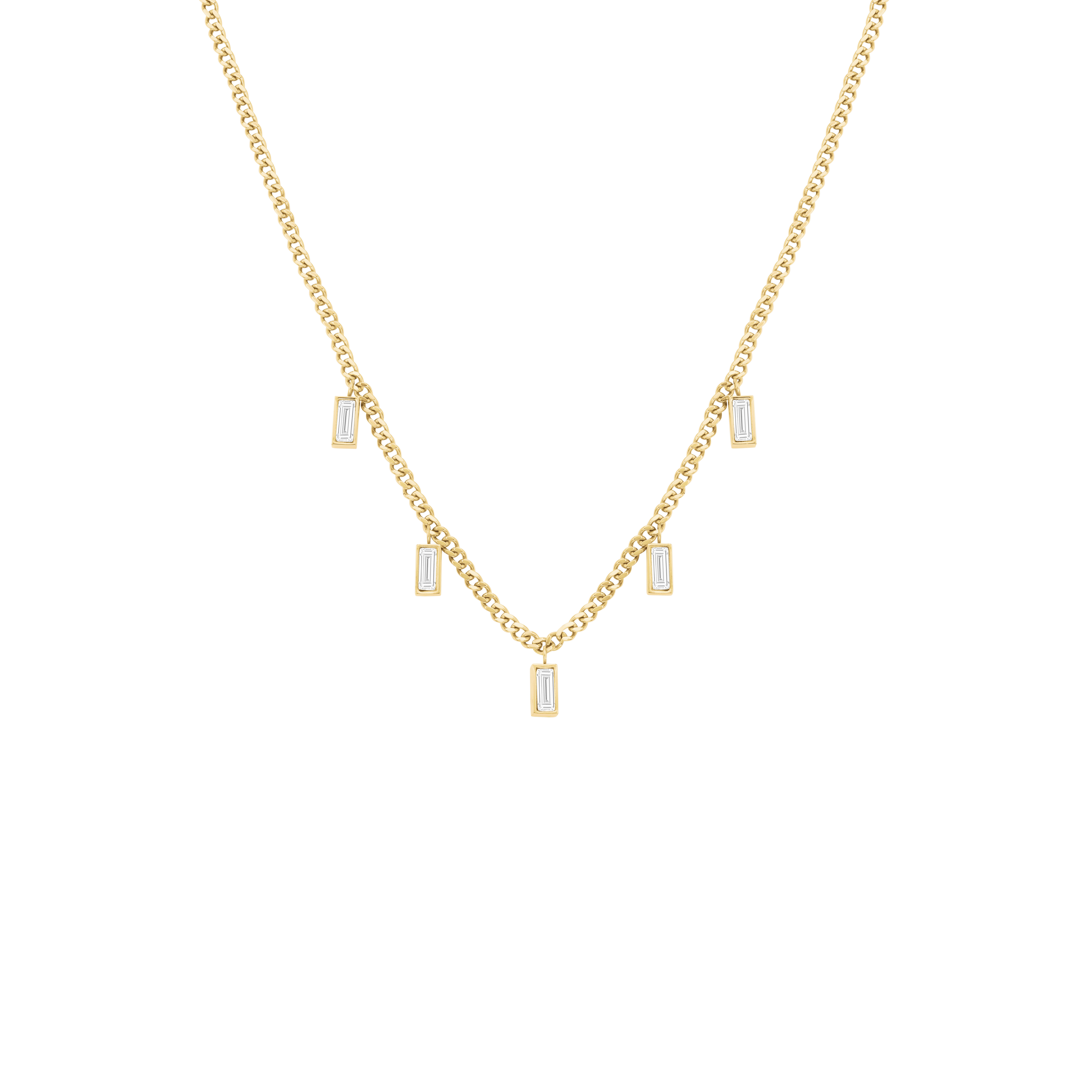 Playful Crystals Baguette Dangling Necklace Gold